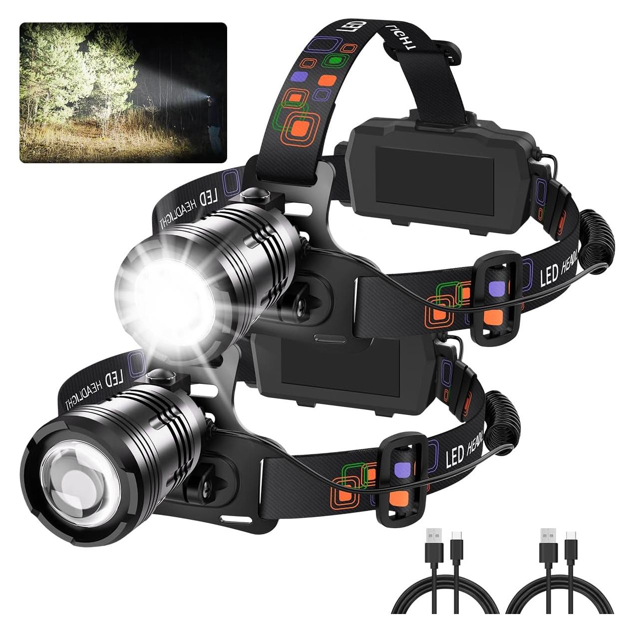 Linterna Frontal Recargable UUYEE 2 Pack LED 4 Modos 90°