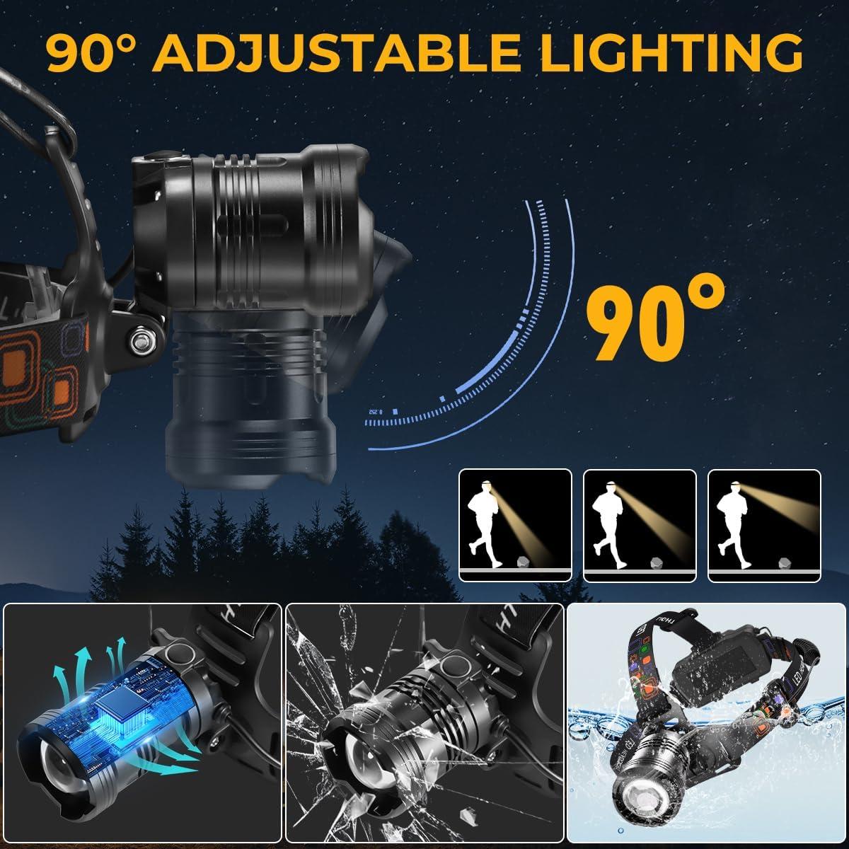 Linterna Frontal Recargable UUYEE 2 Pack LED 4 Modos 90°