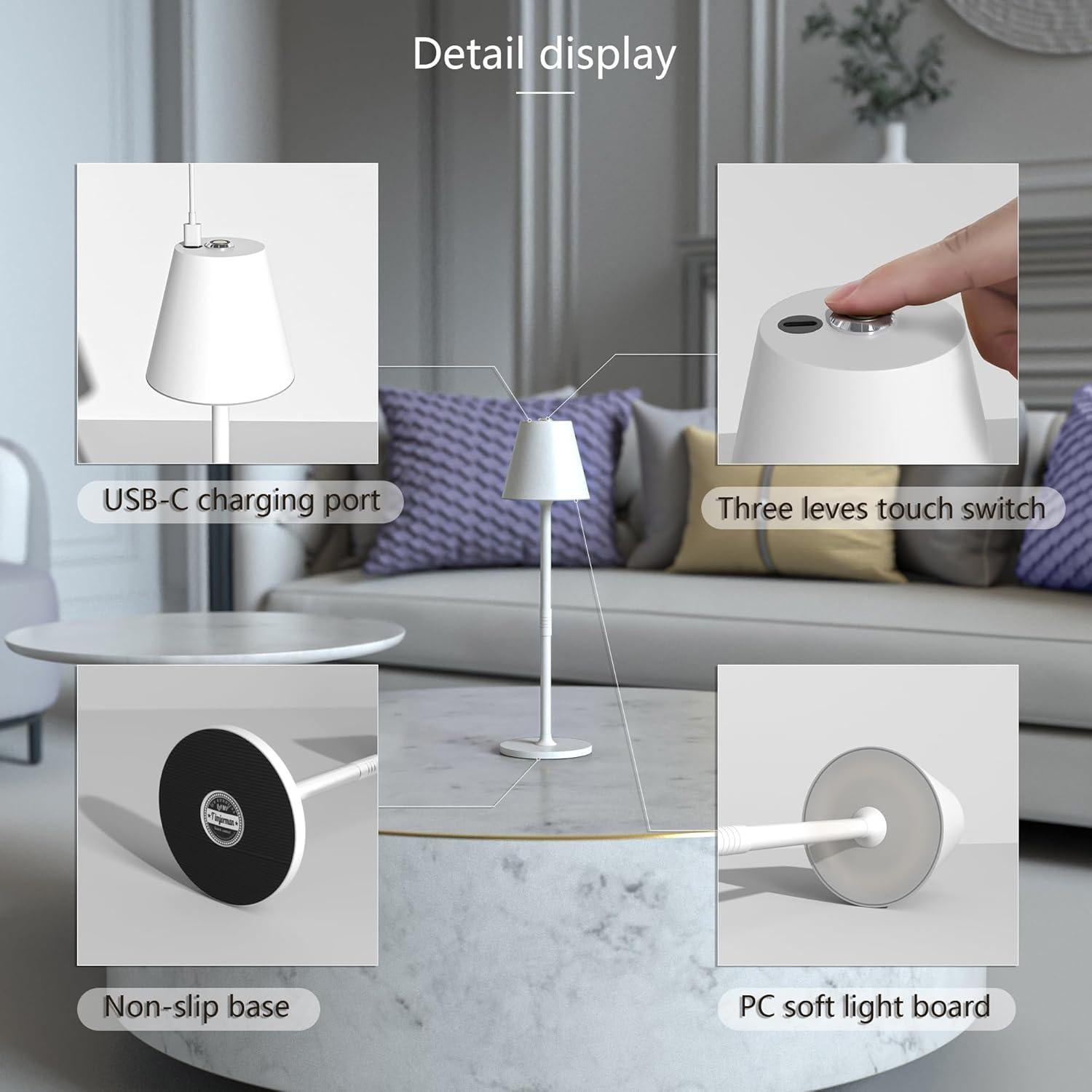 Lámpara de Mesa LED Timjorman Blanca Batería 5000mAh