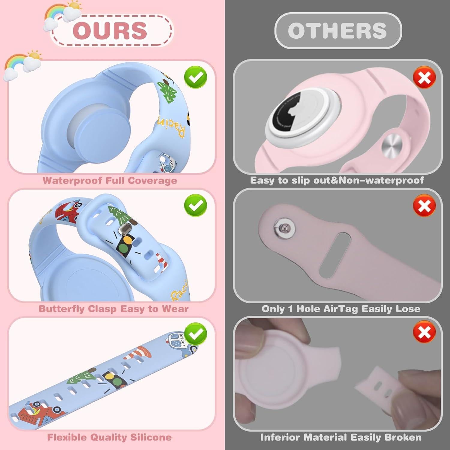 Paquete 2 Pulseras Impermeables Ekoonpft para AirTag Niños