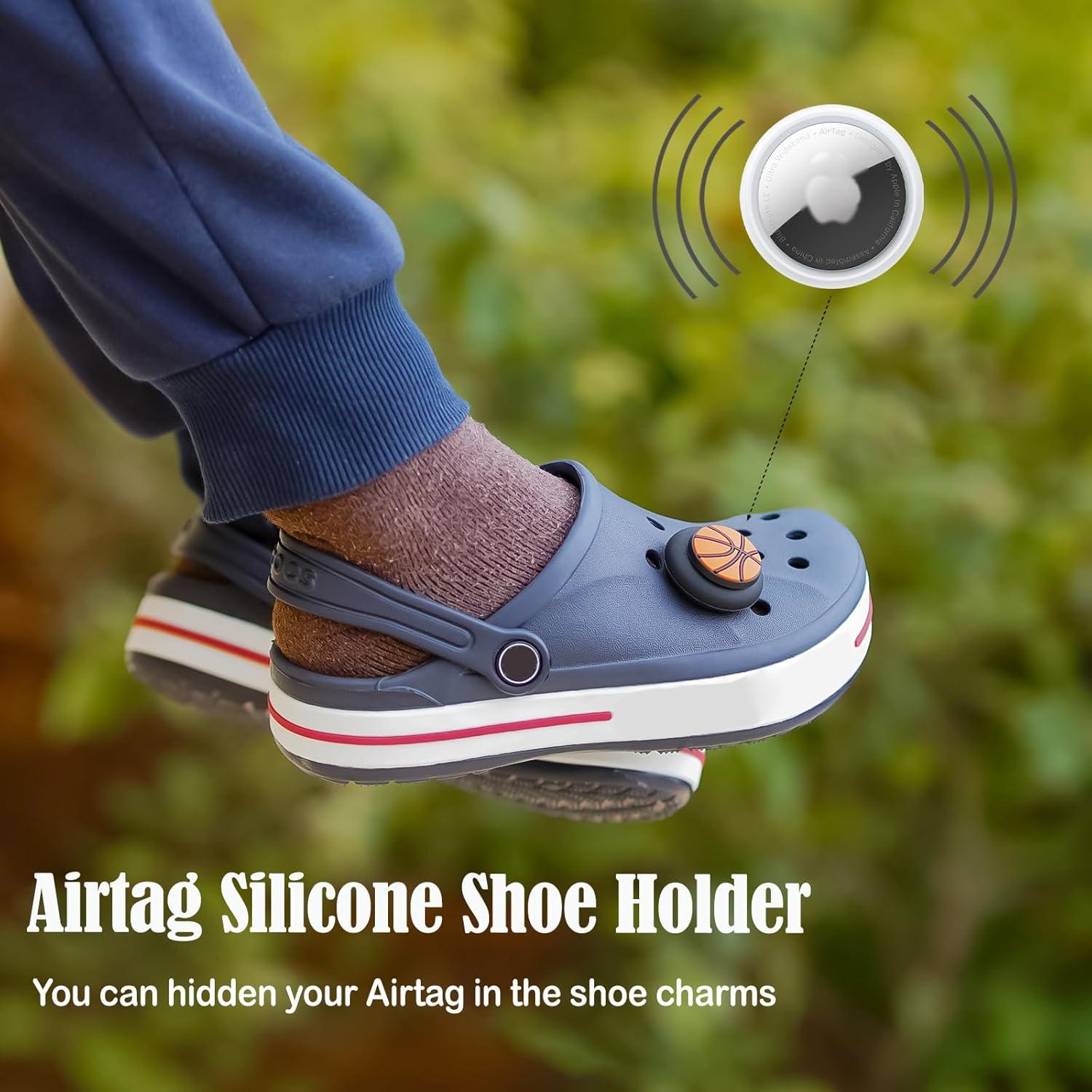 XEEWEN 2 Pack Waterproof Shoe Holder for Airtag - Kids Shoes Charms, 2 Pack Hidden Black Holder with 4 Ball Covers