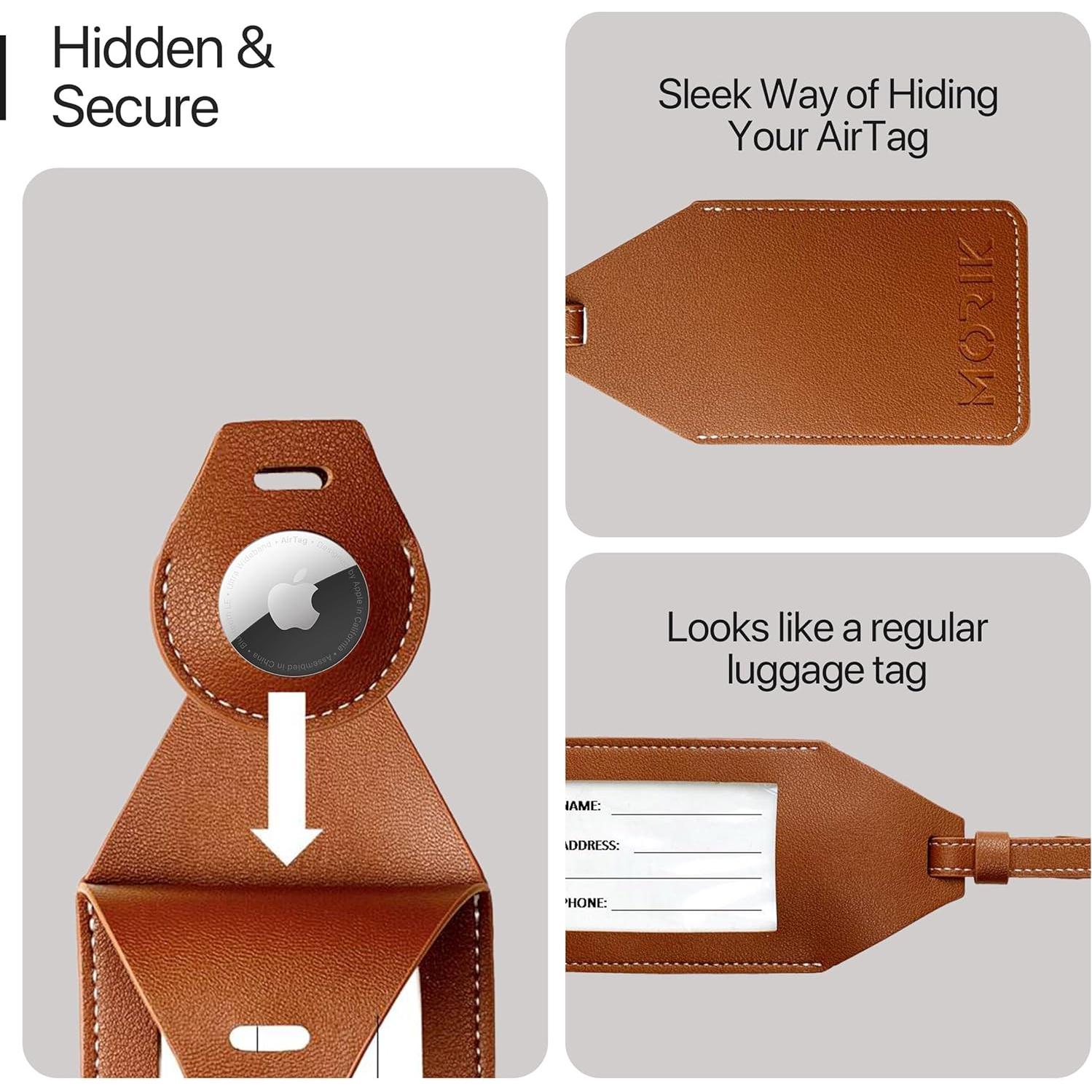 Etiqueta de Equipaje MORIK Cuero Vegano para AirTag Marrón