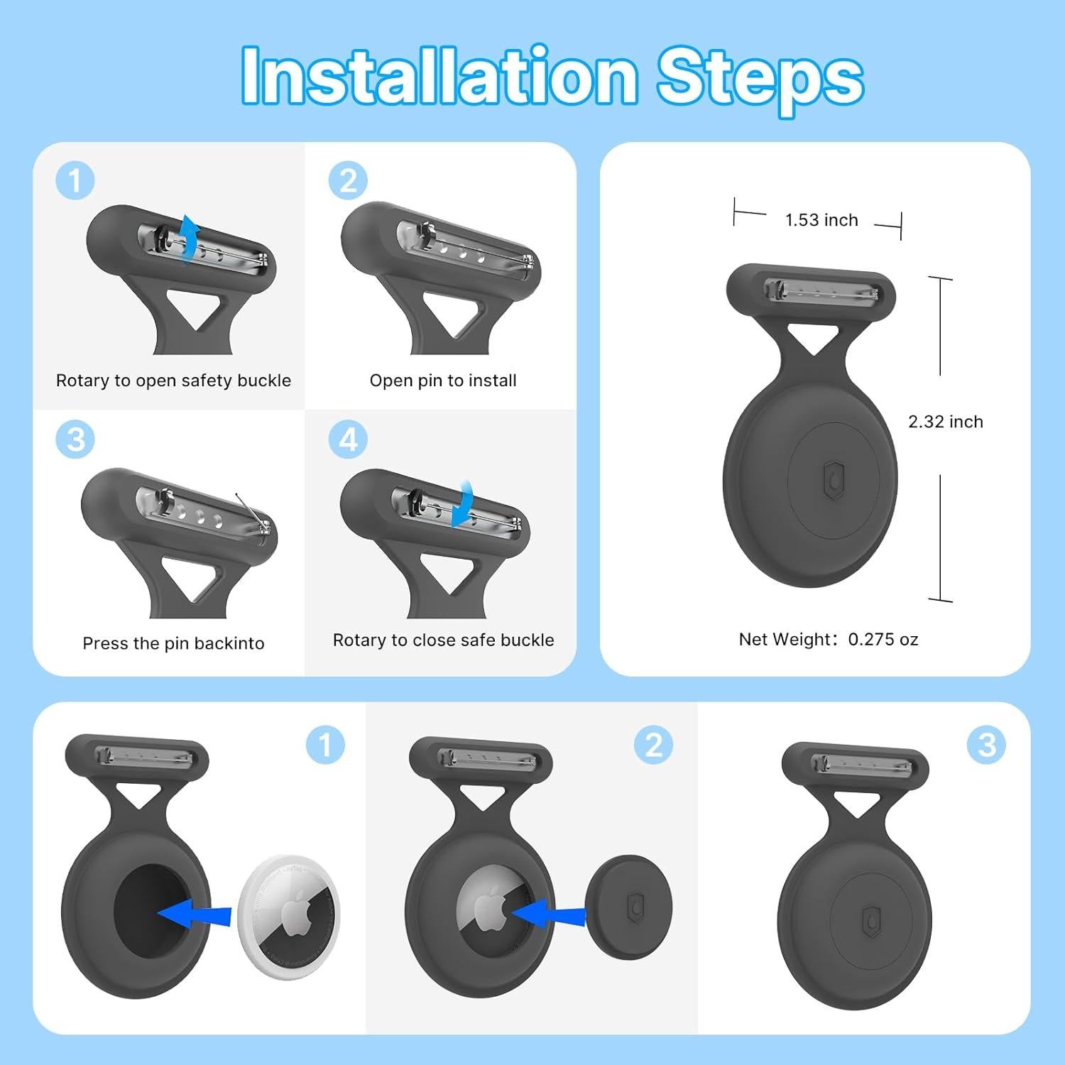Soporte Impermeable para Airtag BOBOBEV - 2 Paquetes Gris/Azul
