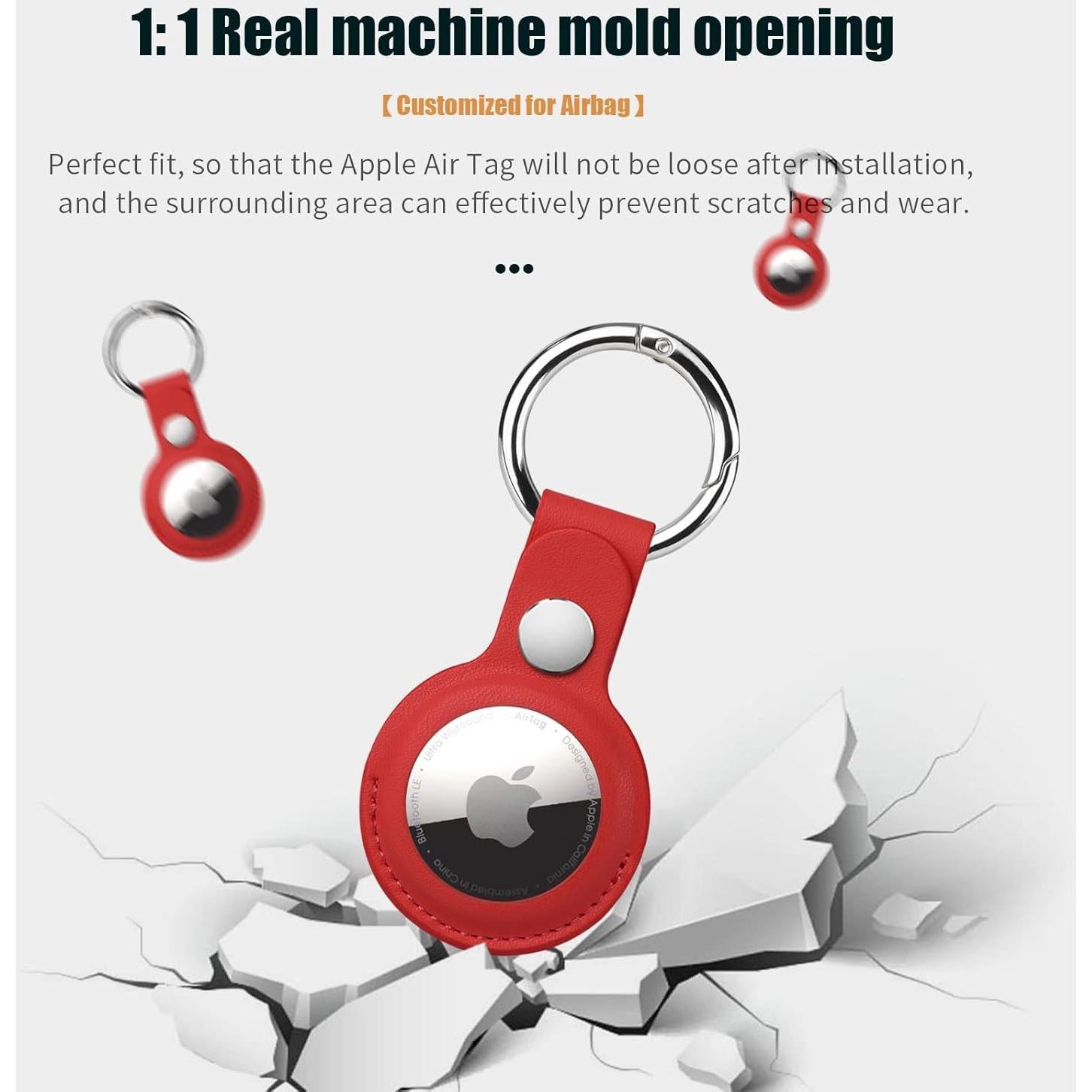 Paquete de 4 Soportes para AirTag QYQa - Funda PU Verde, Marrón, Negro, Rojo