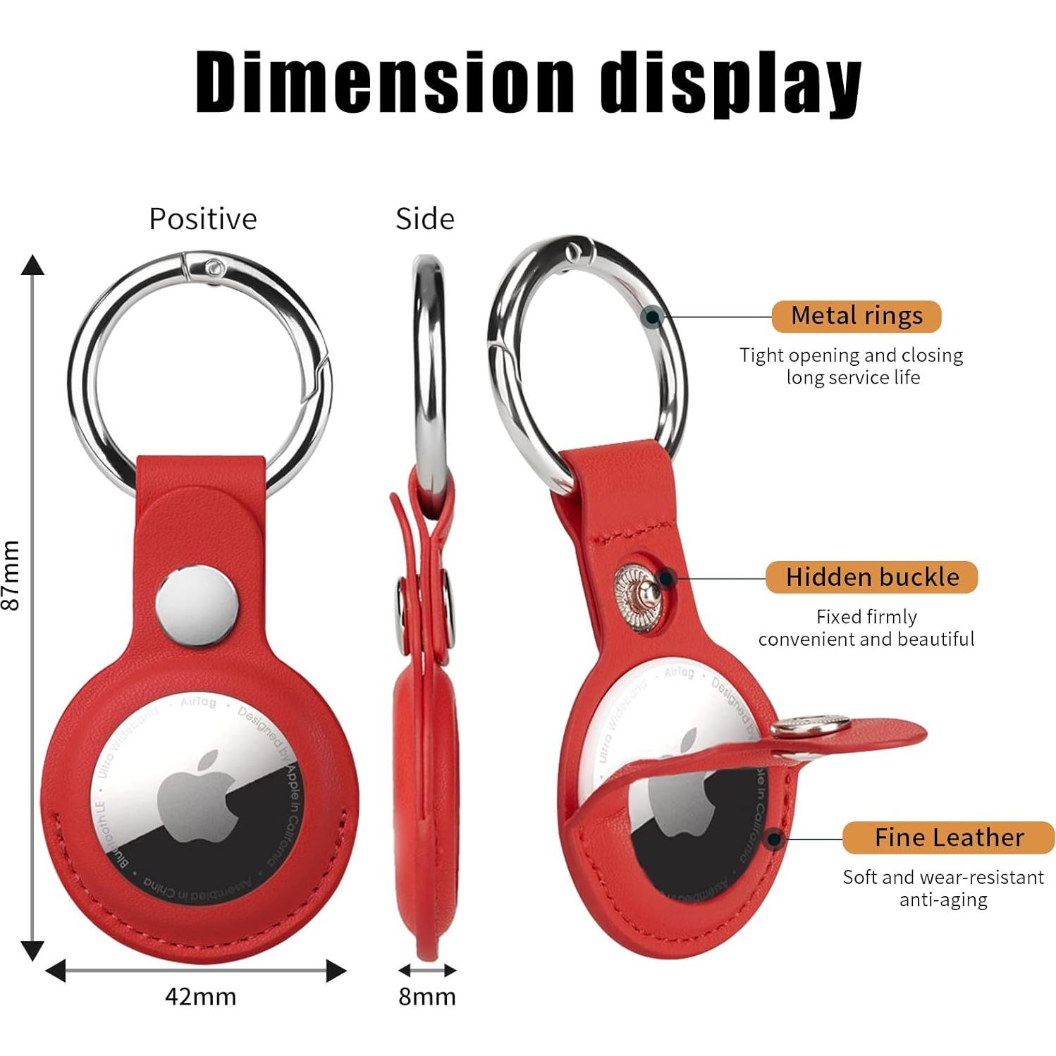 Paquete de 4 Soportes para AirTag QYQa - Funda PU Verde, Marrón, Negro, Rojo
