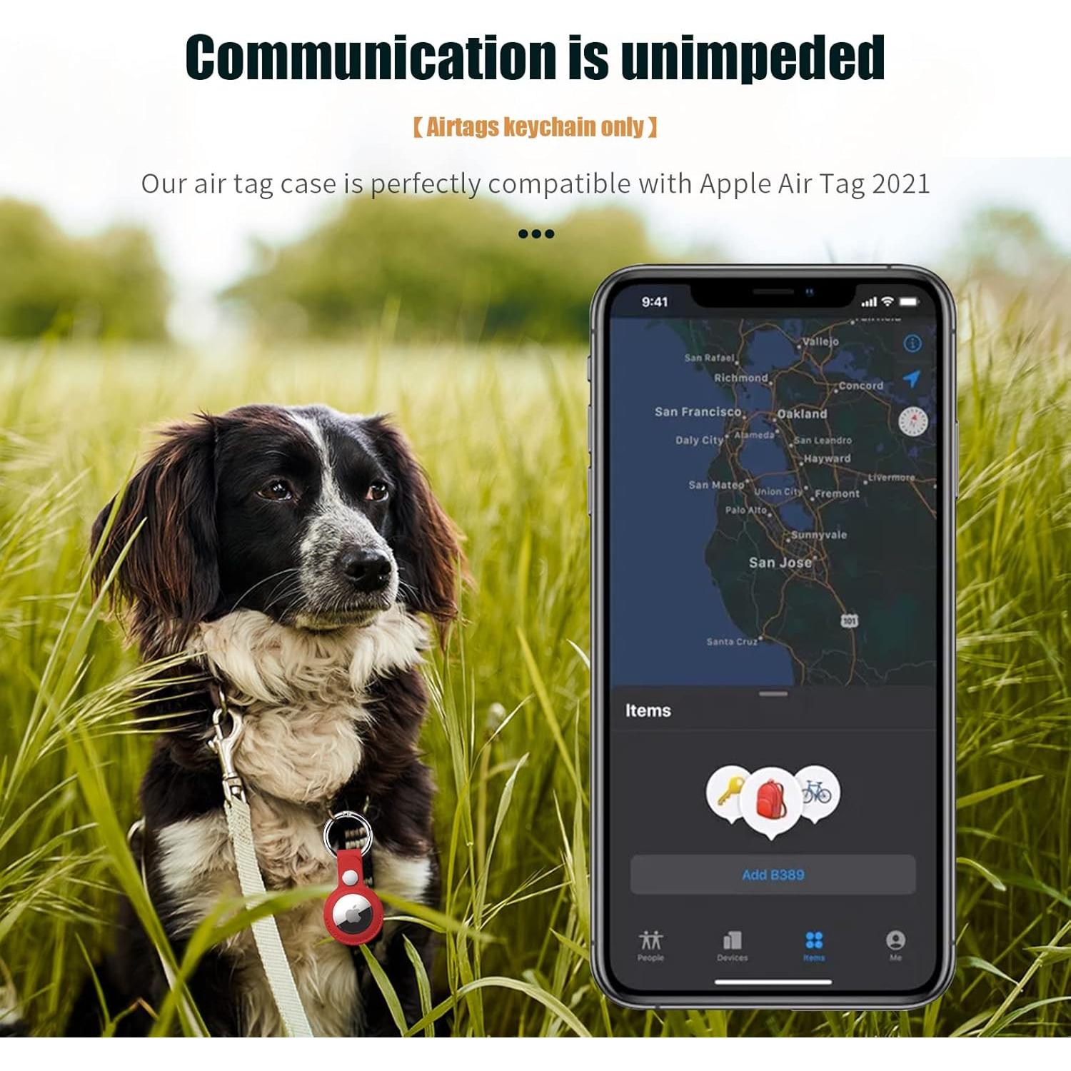 Paquete de 4 Soportes para AirTag QYQa - Funda PU Verde, Marrón, Negro, Rojo
