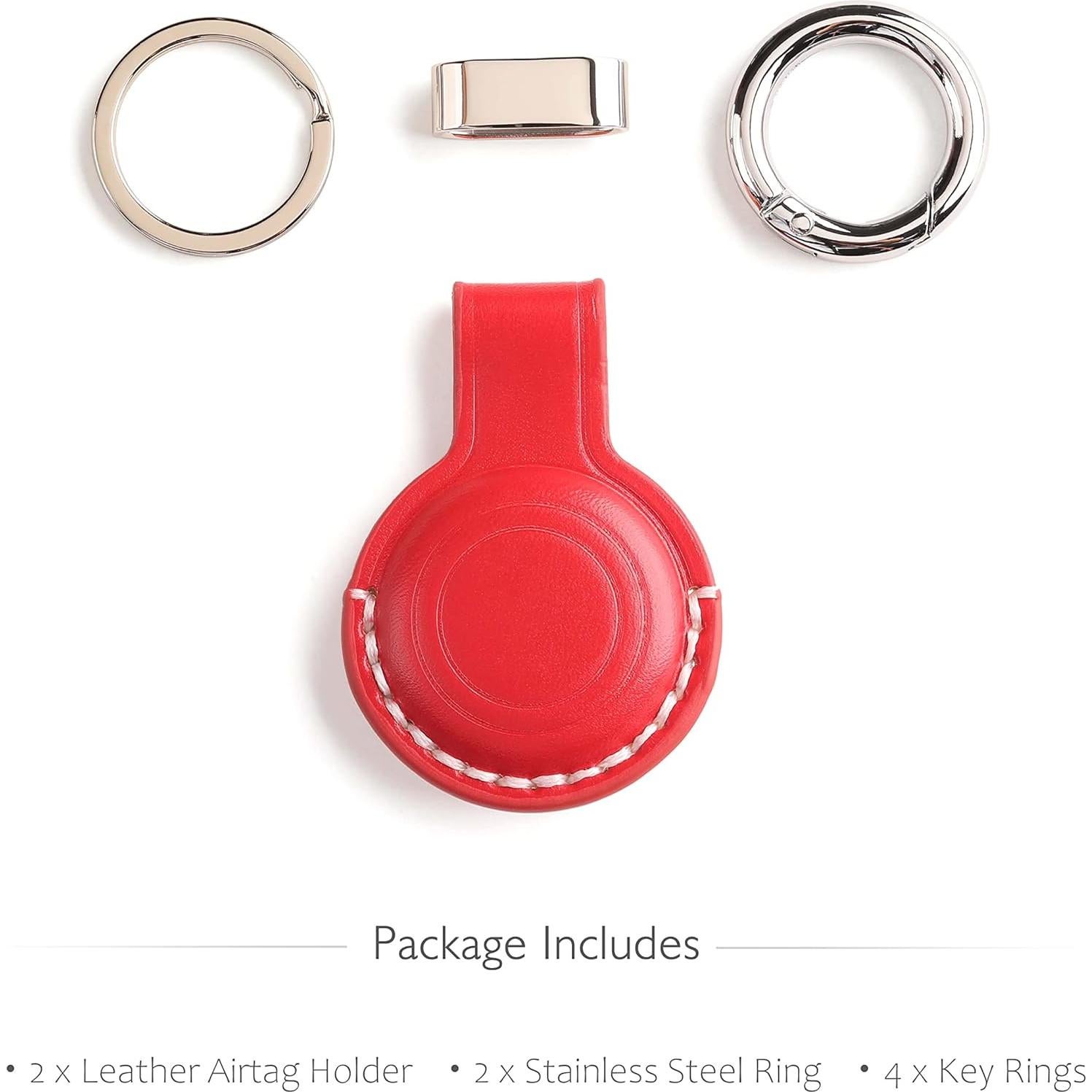 2 Soportes de Llave de Cuero LQU para AirTag - Rojo