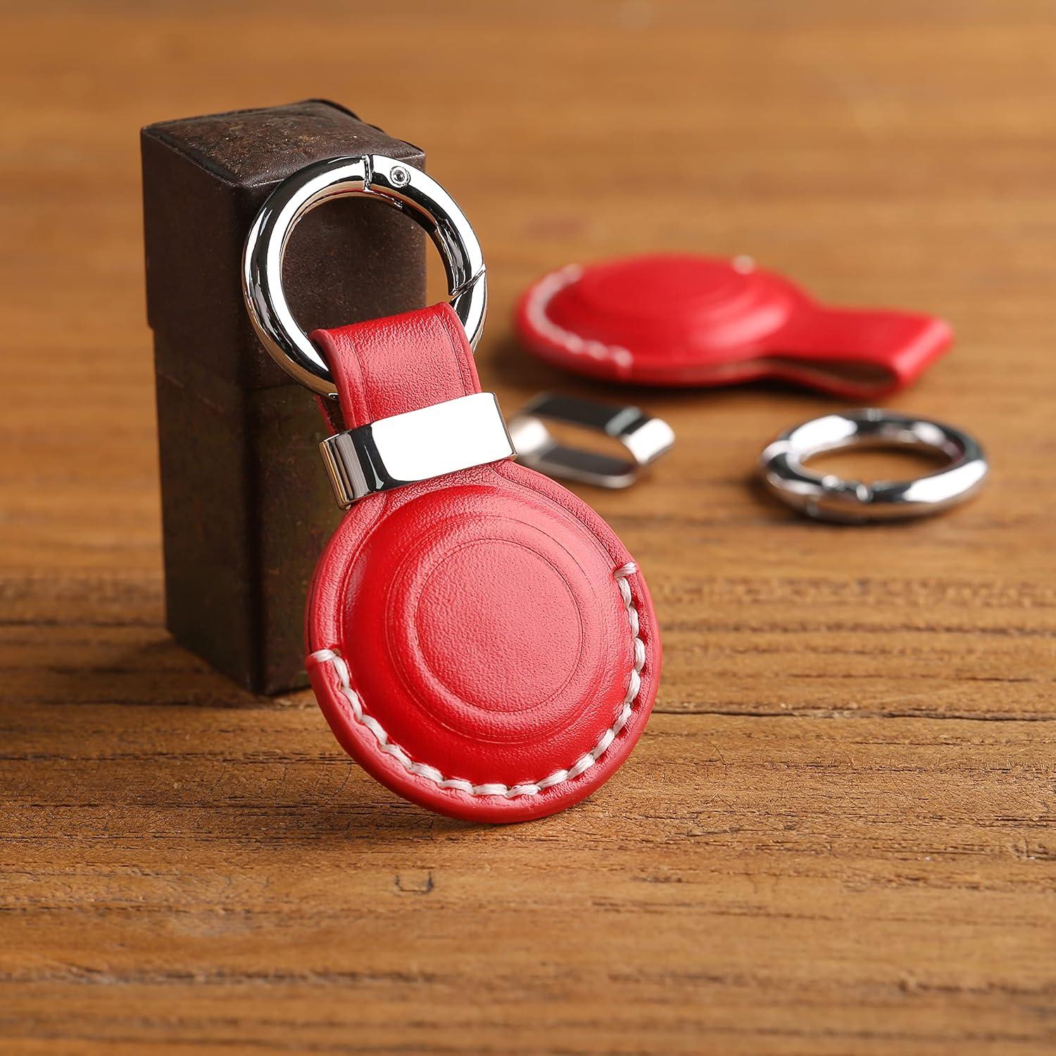 2 Soportes de Llave de Cuero LQU para AirTag - Rojo