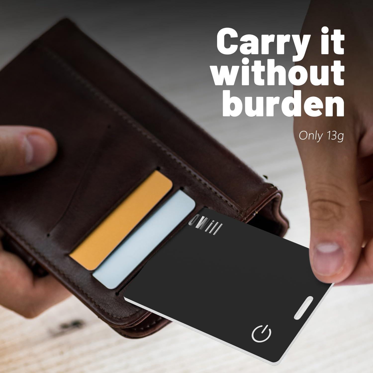 OWill 2 mm Ultra-Thin Wallet Tracker Card, IP68 Wireless Rechargeable Air Smart Tag Compatible with Apple Find My APP, Apple Bluetooth Wallet Tracker Devices for Suitcas, Luggage, etc.(iOS Only)