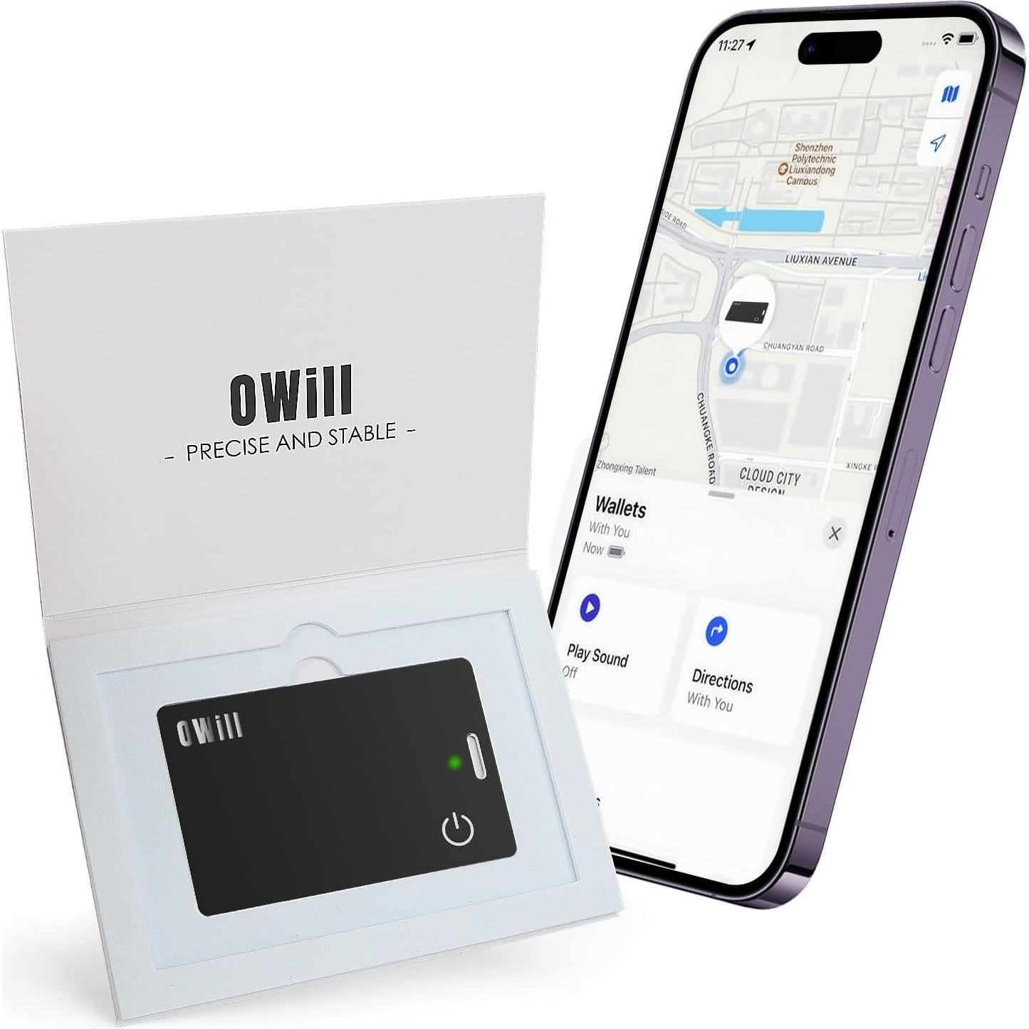 OWill 2 mm Ultra-Thin Wallet Tracker Card, IP68 Wireless Rechargeable Air Smart Tag Compatible with Apple Find My APP, Apple Bluetooth Wallet Tracker Devices for Suitcas, Luggage, etc.(iOS Only)
