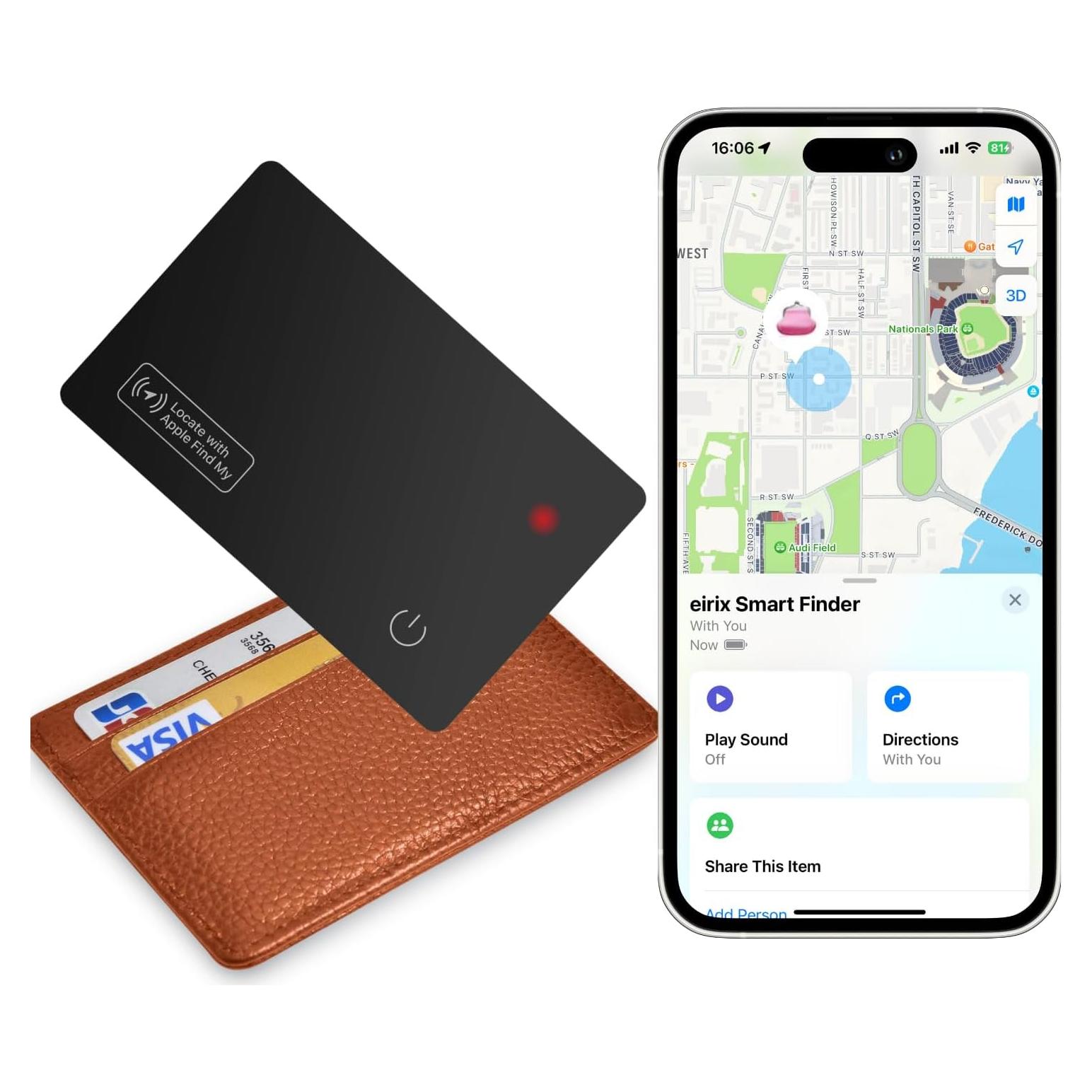 Rastreador GPS Eirix para Cartera - Delgado, Recargable, iOS