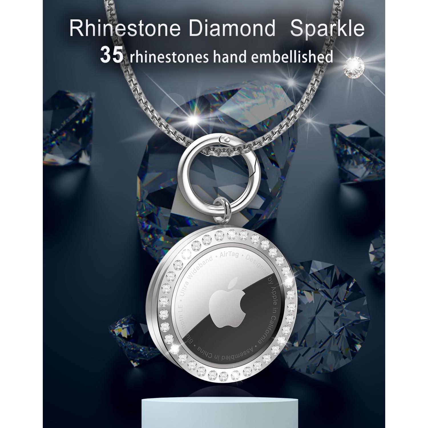 Collar Airtag SCALLOP Plateado con Rhinestones 75cm Ajustable