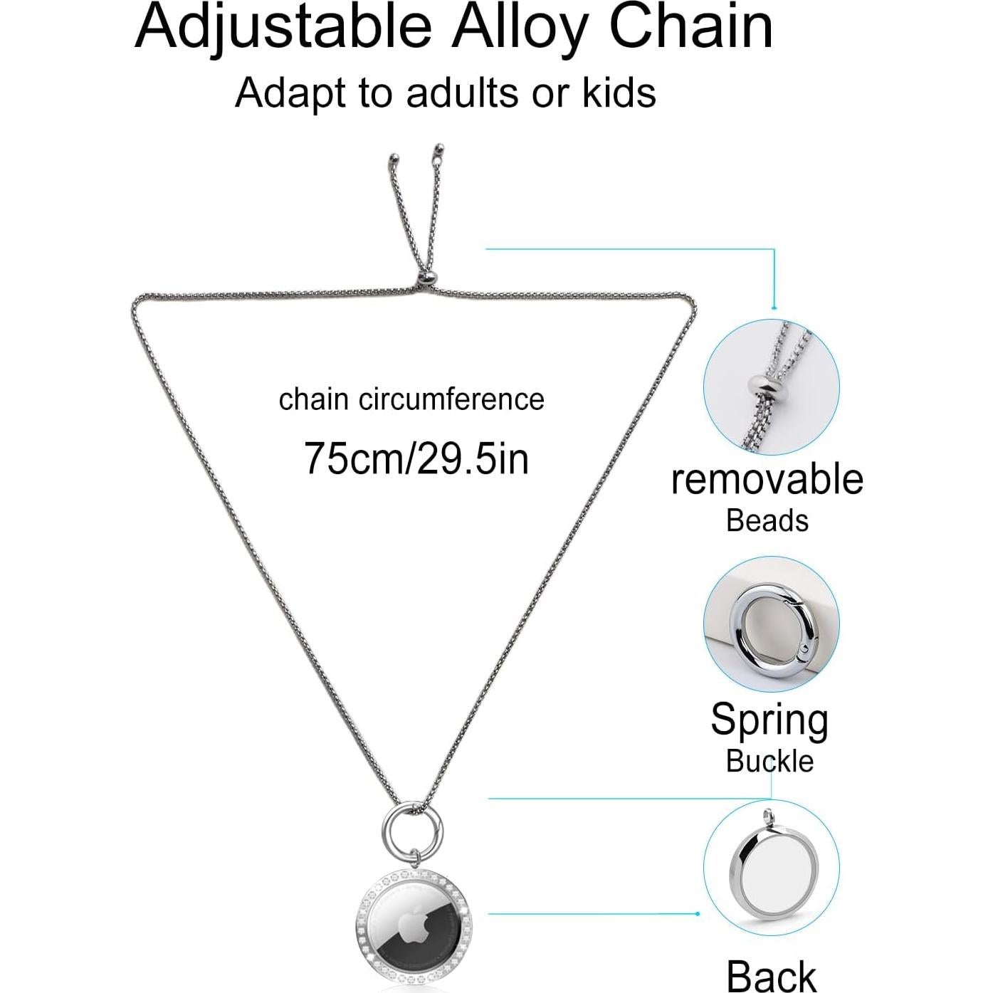 Collar Airtag SCALLOP Plateado con Rhinestones 75cm Ajustable