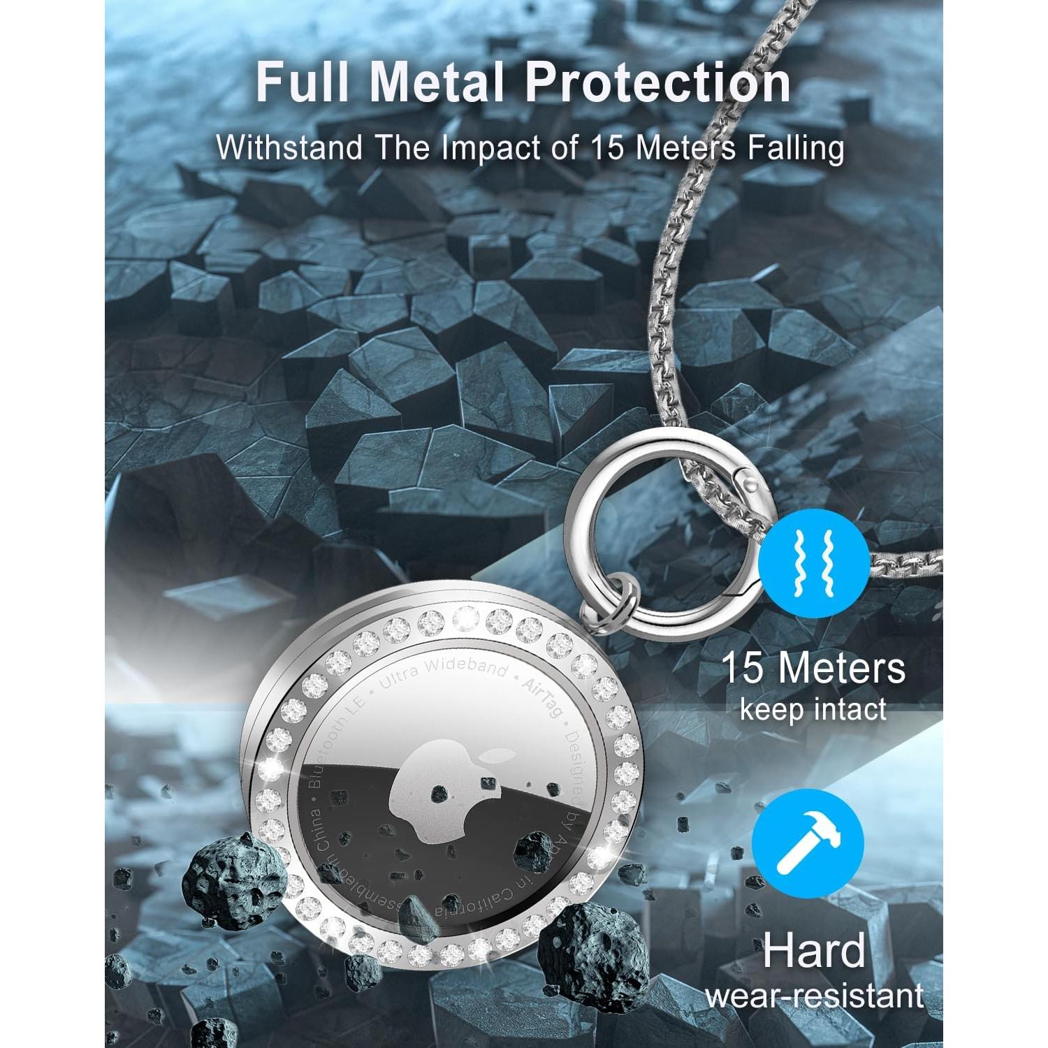 Collar Airtag SCALLOP Plateado con Rhinestones 75cm Ajustable