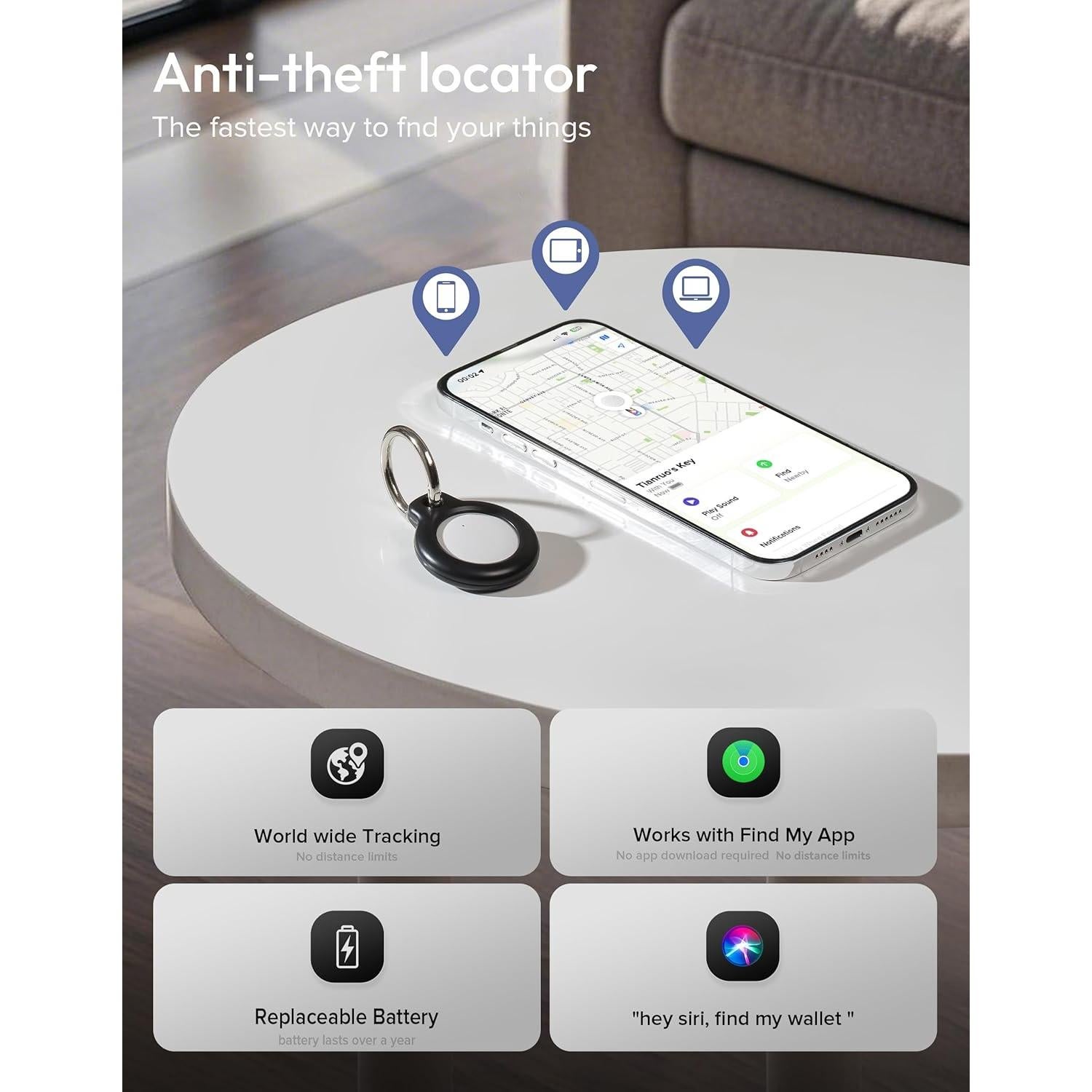 Rastreador Antipérdida Spotelo Air Tag Negro con Soporte