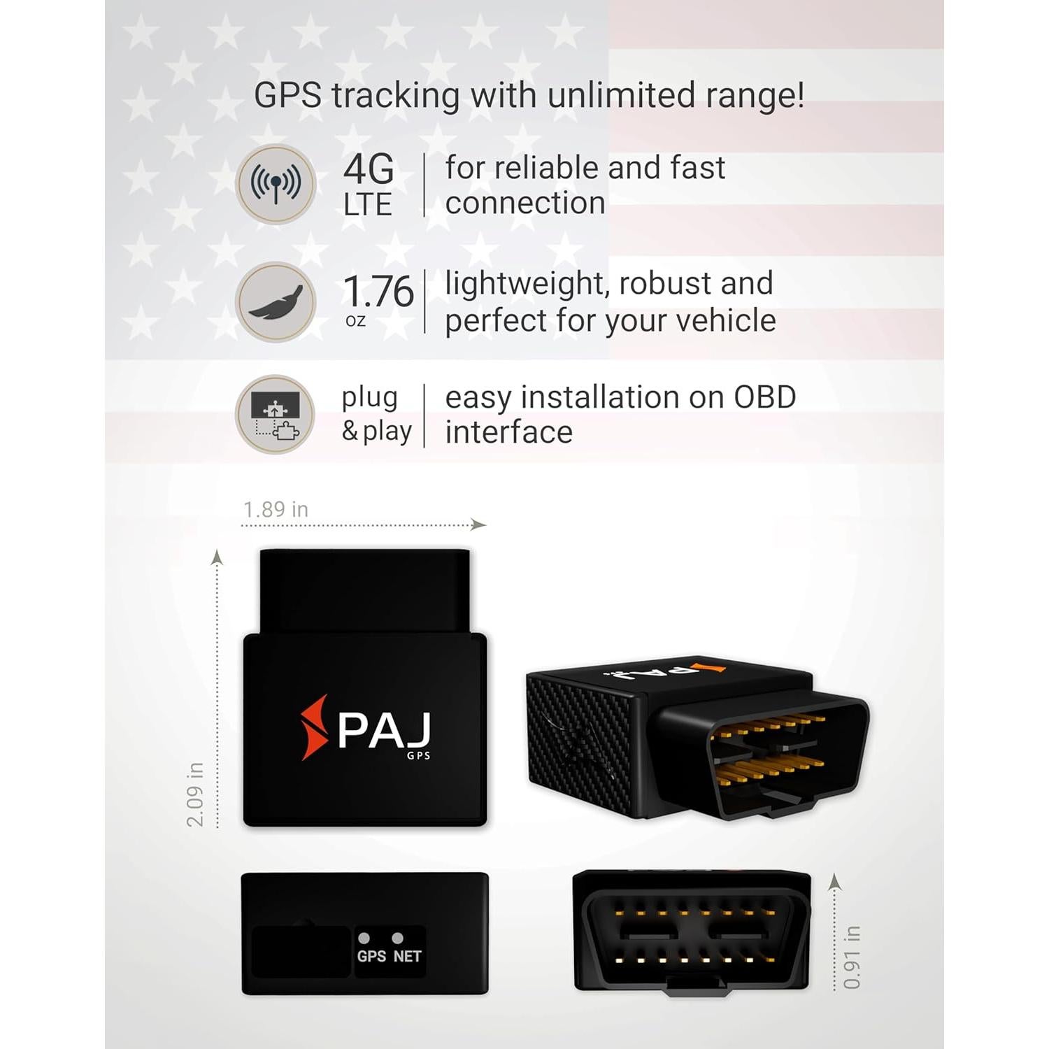 Rastreador GPS OBD PAJ 4G LTE para Vehículos y Flotas