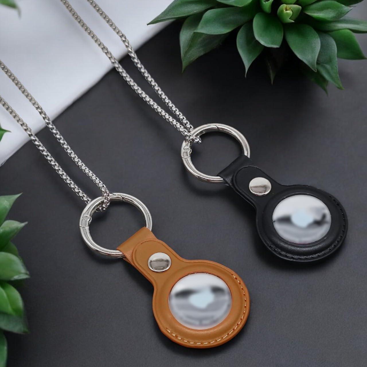 Collar Airtag Sopopal de Cuero Marrón y Cadena Plateada 73,66 cm