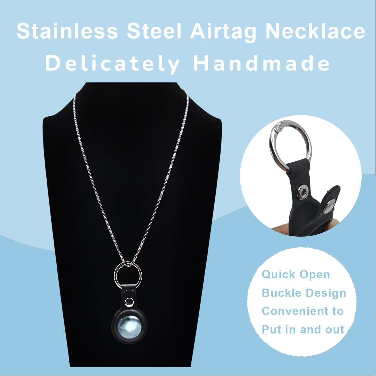 Collar Airtag Sopopal de Cuero Marrón y Cadena Plateada 73,66 cm