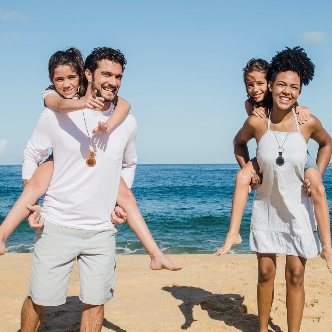 Collar Airtag Sopopal de Cuero Marrón y Cadena Plateada 73,66 cm