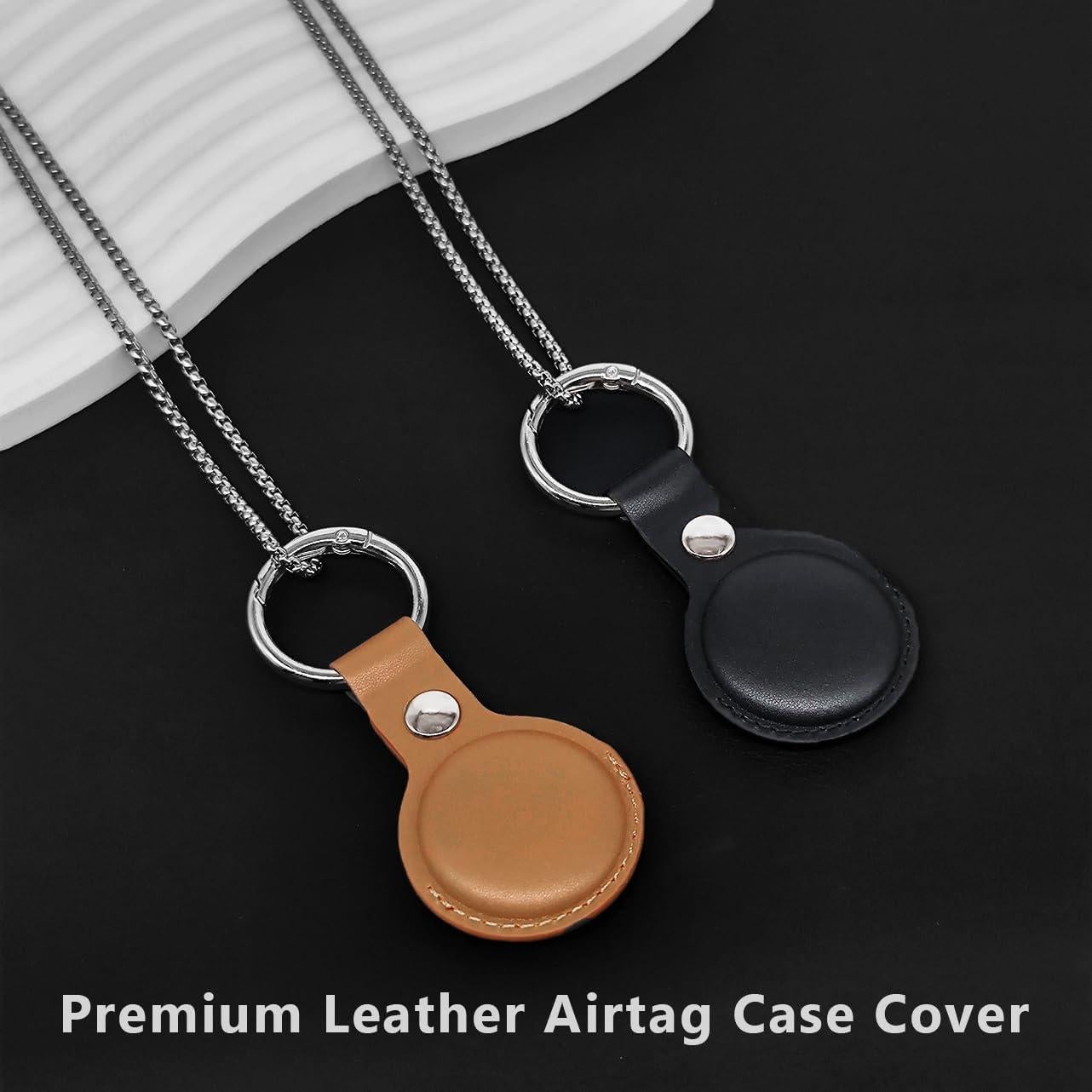 Collar Airtag Sopopal de Cuero Marrón y Cadena Plateada 73,66 cm