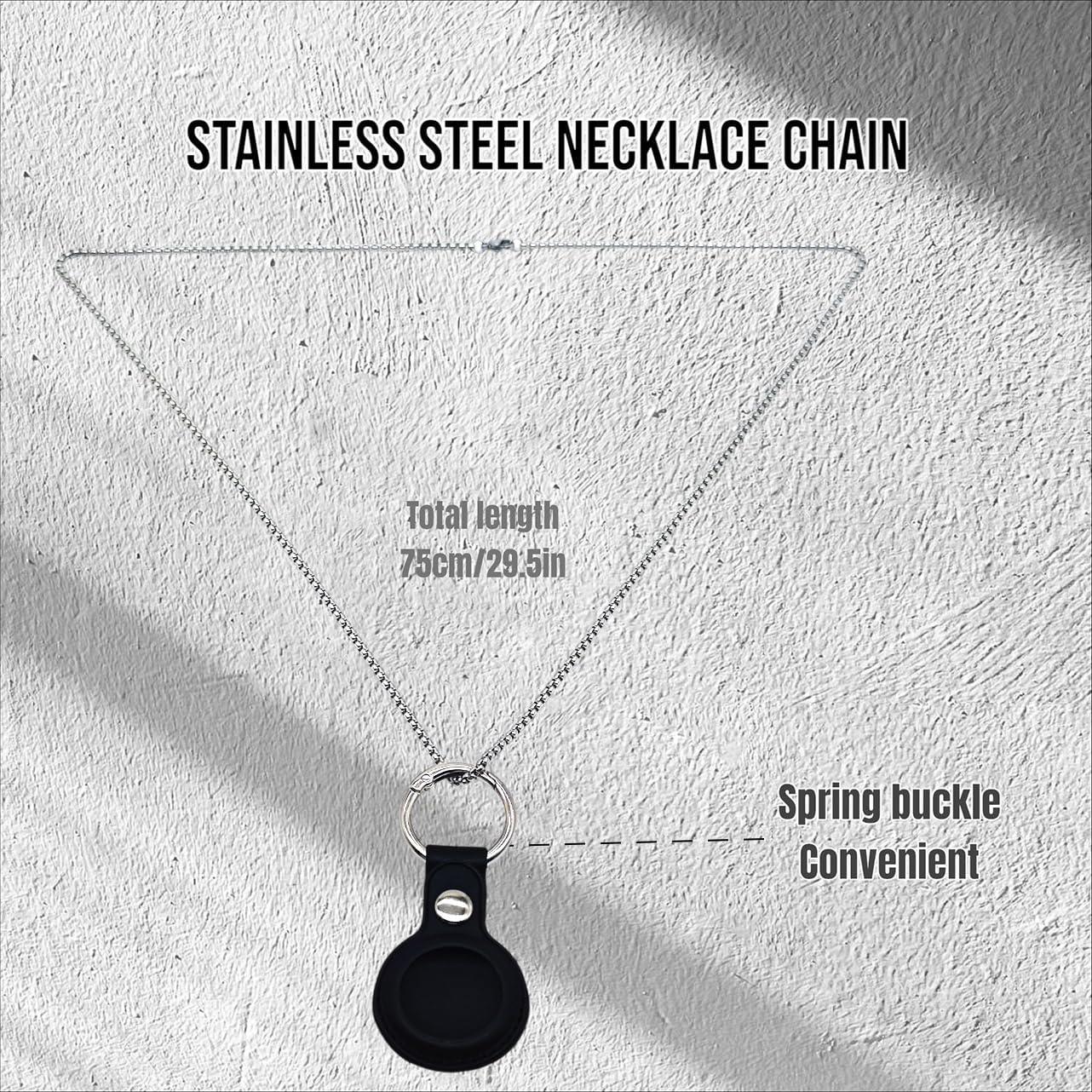 Collar Airtag Sopopal de Cuero Marrón y Cadena Plateada 73,66 cm