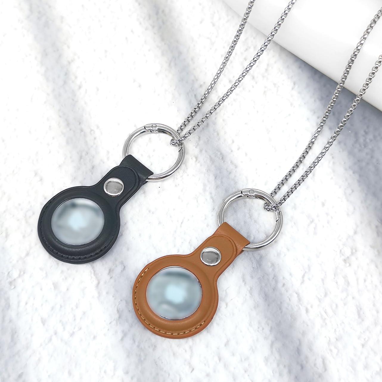 Collar Airtag Sopopal de Cuero Marrón y Cadena Plateada 73,66 cm