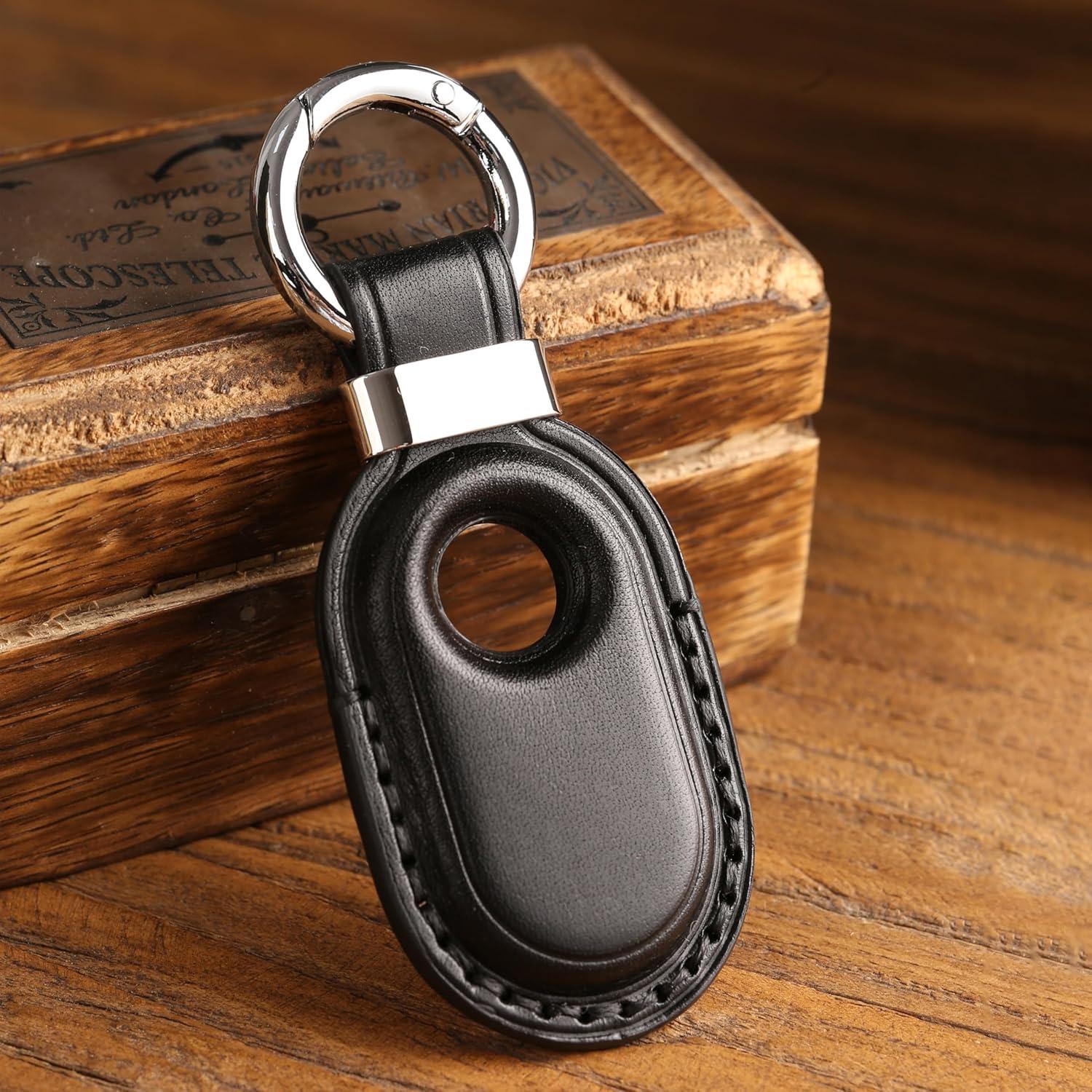 Funda de Cuero Genuino LQU para Samsung Galaxy SmartTag2 - Negro