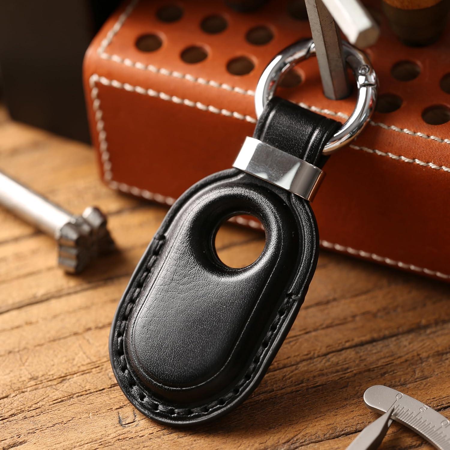 Funda de Cuero Genuino LQU para Samsung Galaxy SmartTag2 - Negro