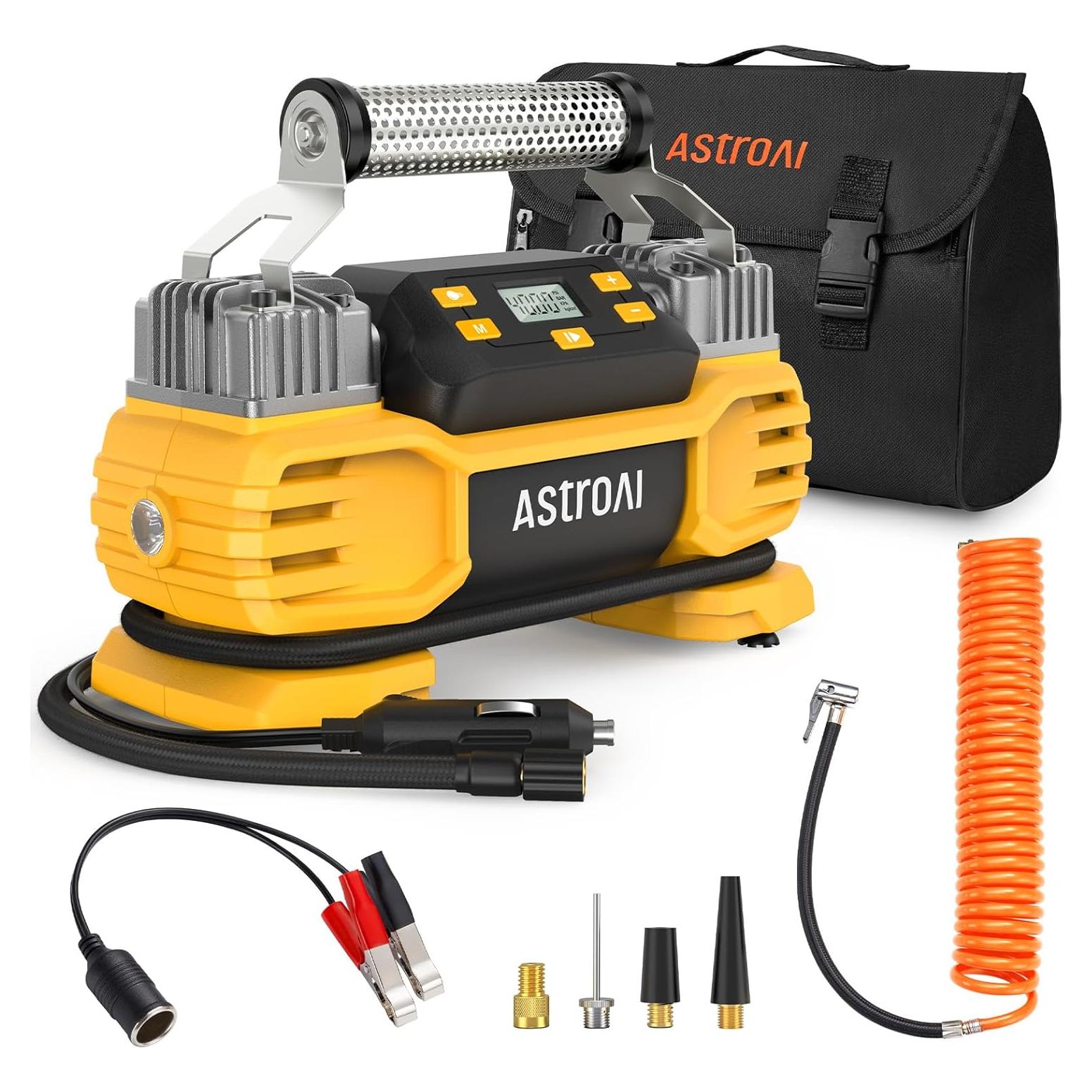 Compresor de Aire AstroAI 160 PSI 12V Portátil Amarillo