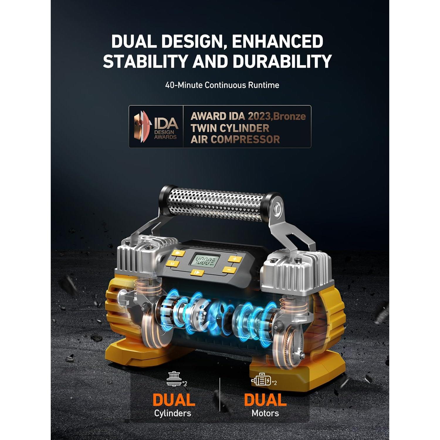 Compresor de Aire AstroAI 160 PSI 12V Portátil Amarillo