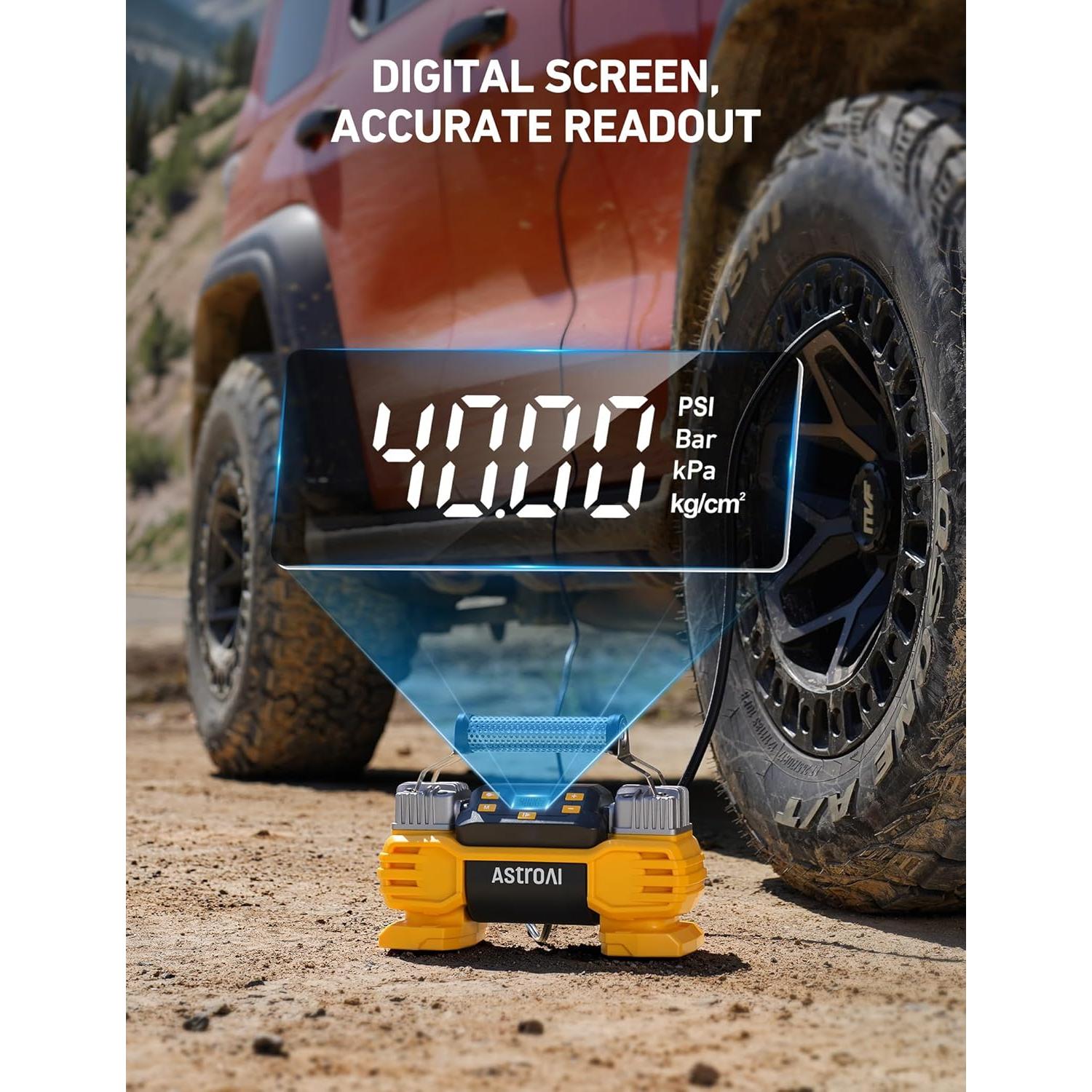 Compresor de Aire AstroAI 160 PSI 12V Portátil Amarillo