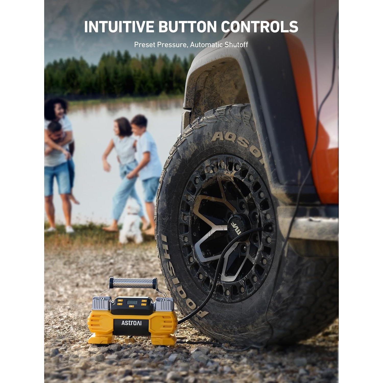 Compresor de Aire AstroAI 160 PSI 12V Portátil Amarillo
