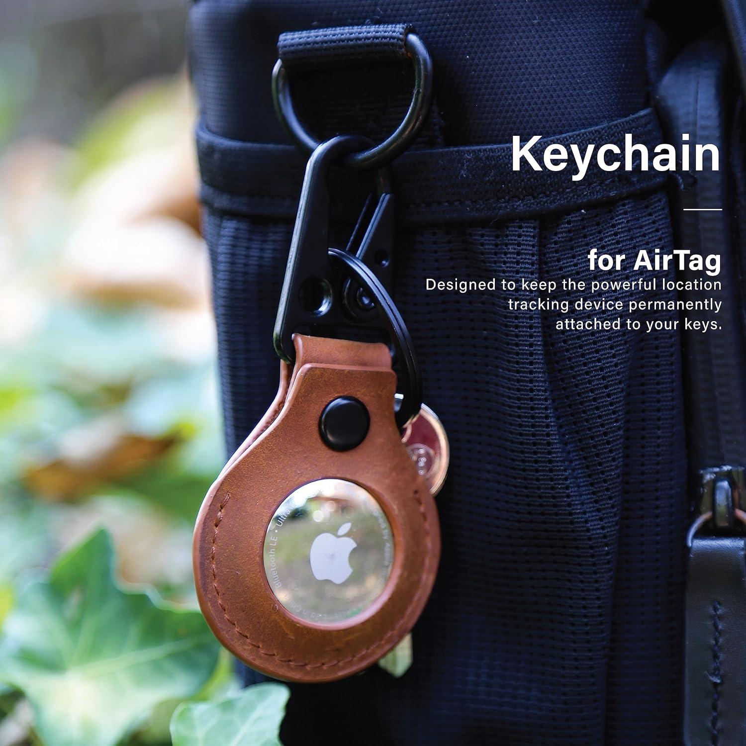 Funda de cuero KORDIZ para AirTag con llavero marrón