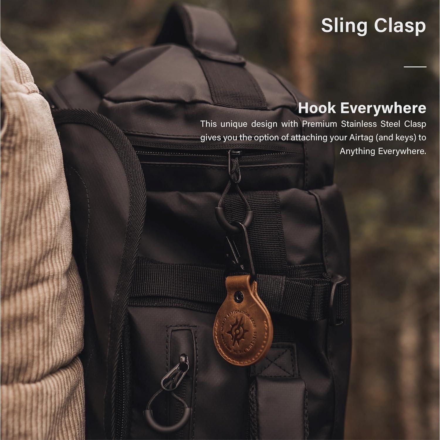 Funda de cuero KORDIZ para AirTag con llavero marrón