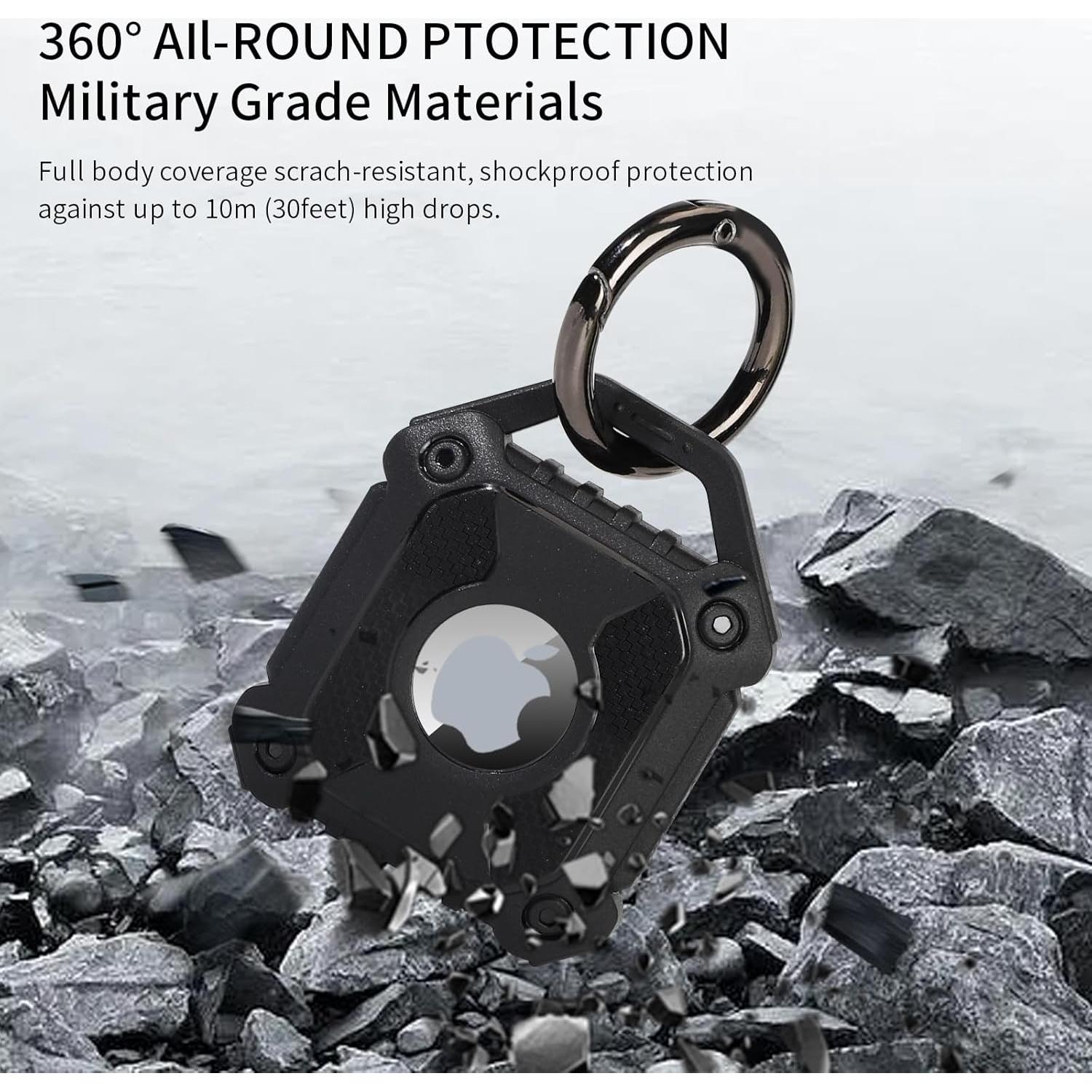 Waterproof Airtag Holder Keychain Case, Military Grade Superhard Material Fully enclosed Screw Closure + Waterproof Rubber Ring, Compatible with Apple Air Tag for Keys Kids Backpack Luggage Dog Collar