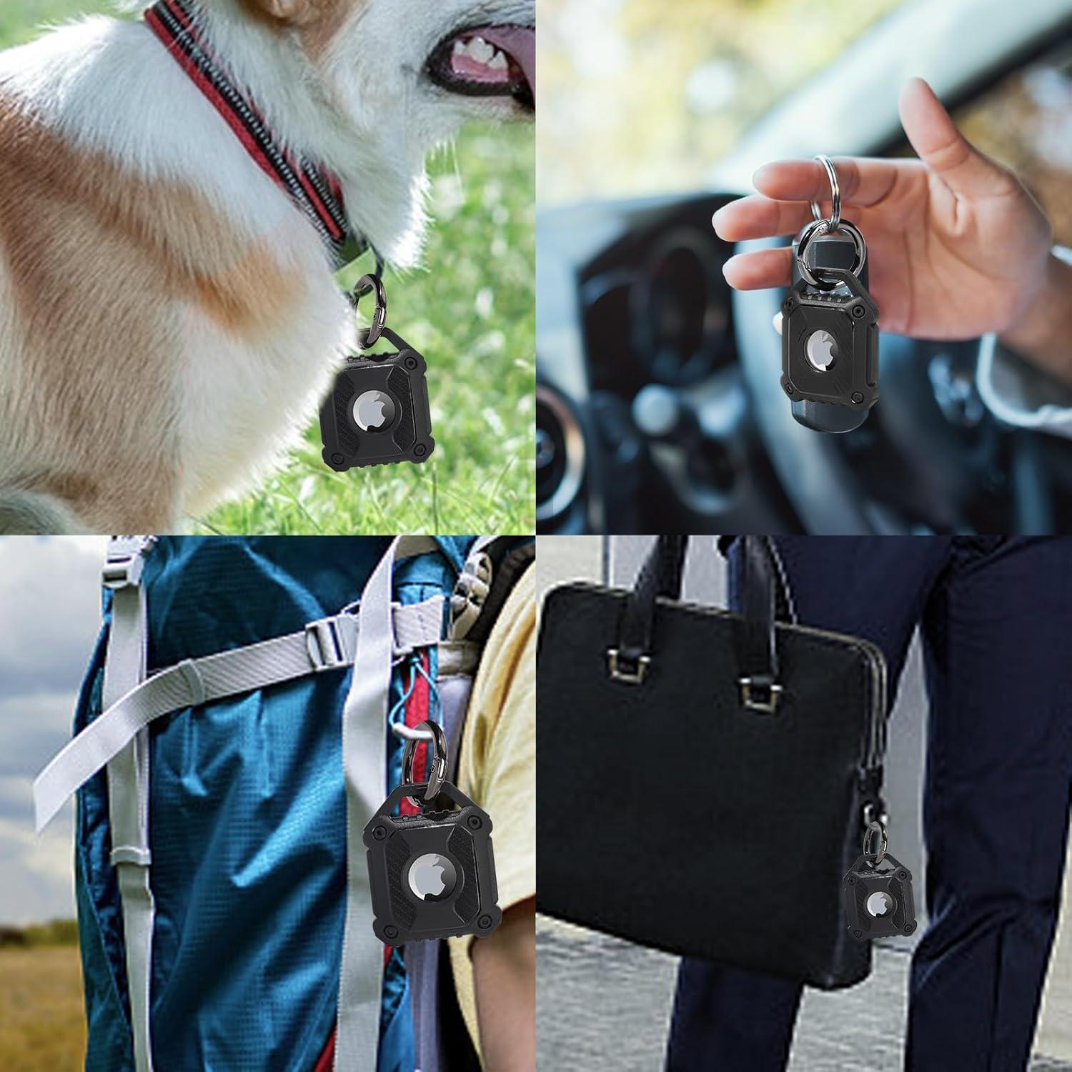 Waterproof Airtag Holder Keychain Case, Military Grade Superhard Material Fully enclosed Screw Closure + Waterproof Rubber Ring, Compatible with Apple Air Tag for Keys Kids Backpack Luggage Dog Collar