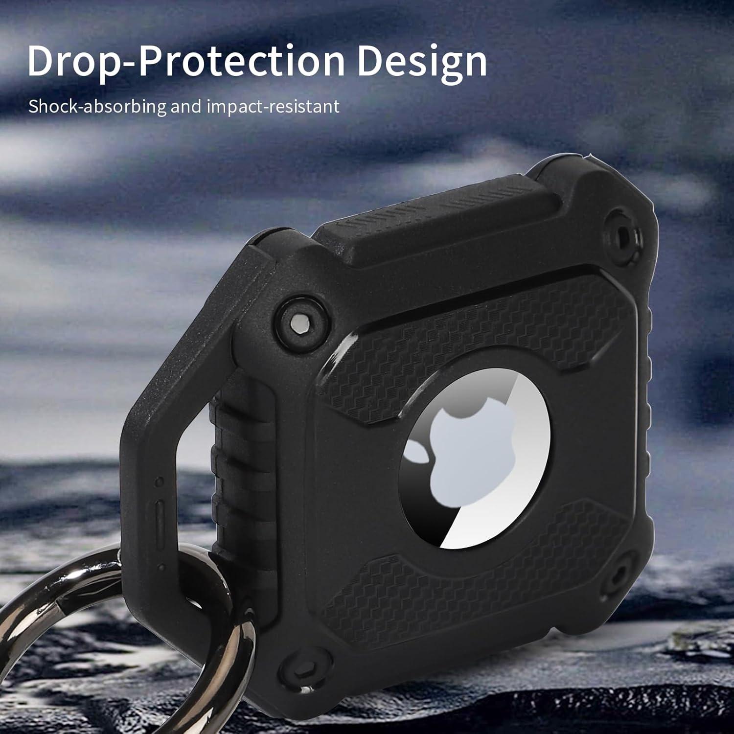 Waterproof Airtag Holder Keychain Case, Military Grade Superhard Material Fully enclosed Screw Closure + Waterproof Rubber Ring, Compatible with Apple Air Tag for Keys Kids Backpack Luggage Dog Collar