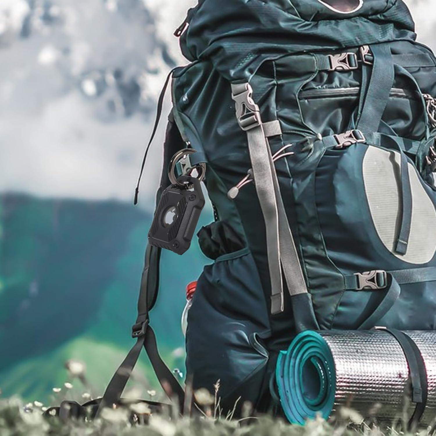 Waterproof Airtag Holder Keychain Case, Military Grade Superhard Material Fully enclosed Screw Closure + Waterproof Rubber Ring, Compatible with Apple Air Tag for Keys Kids Backpack Luggage Dog Collar