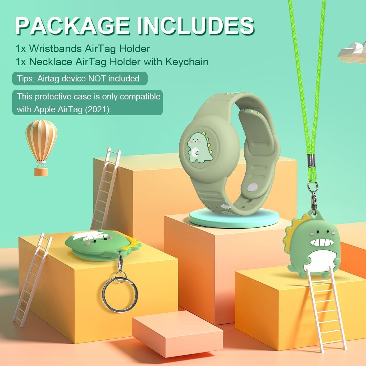 Paquete 2 Pulseras y Collares AirTag BIQIRE Dinosaurios