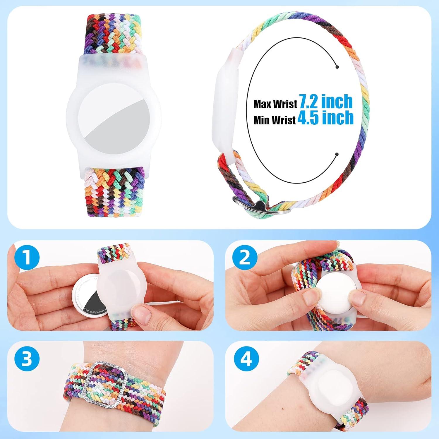 Pulsera Trenzada Nylon Elástica Qonuiy para AirTag Arcoíris