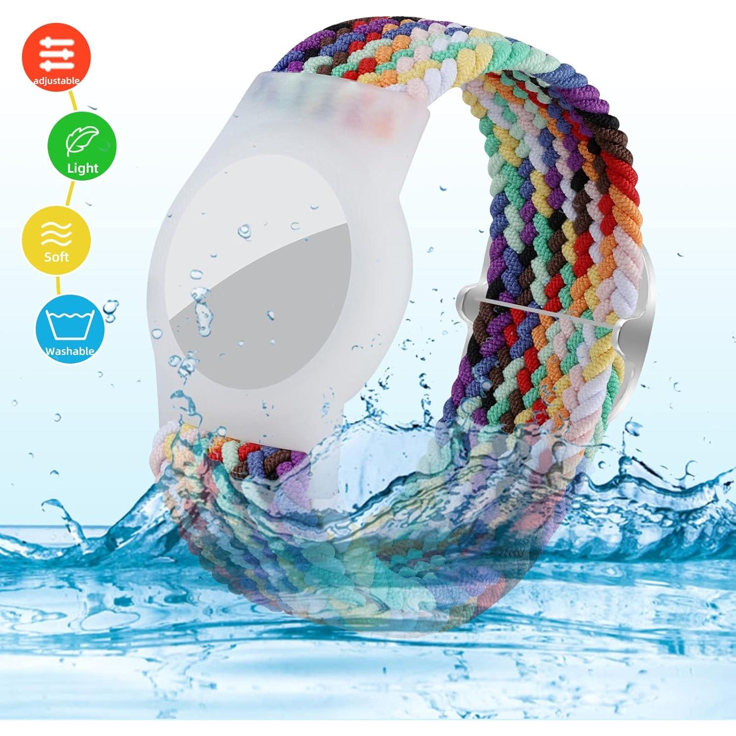 Pulsera Trenzada Nylon Elástica Qonuiy para AirTag Arcoíris
