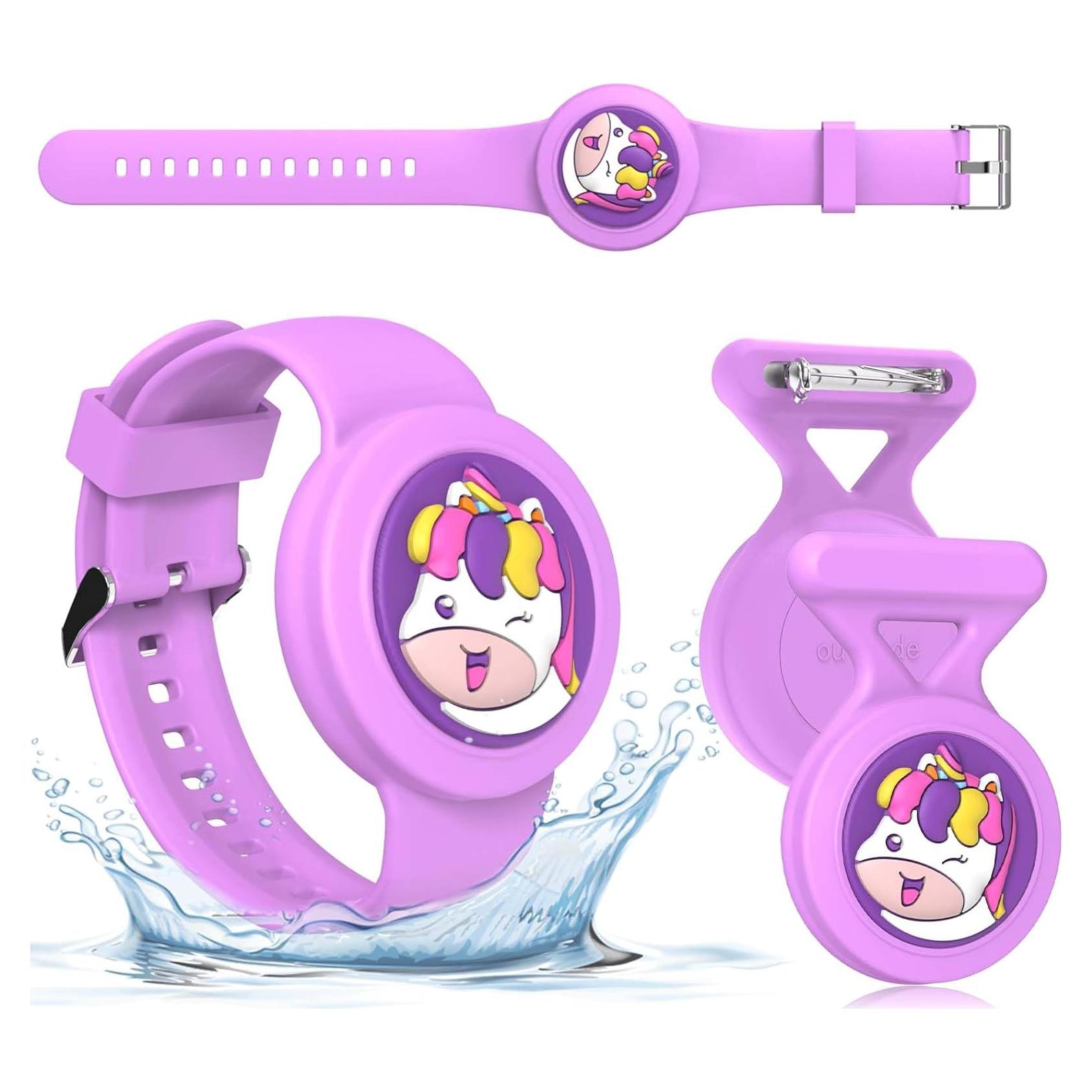 Funda y Pulsera AirTag BIQIRE 2 en 1 Niños Púrpura Unicornio