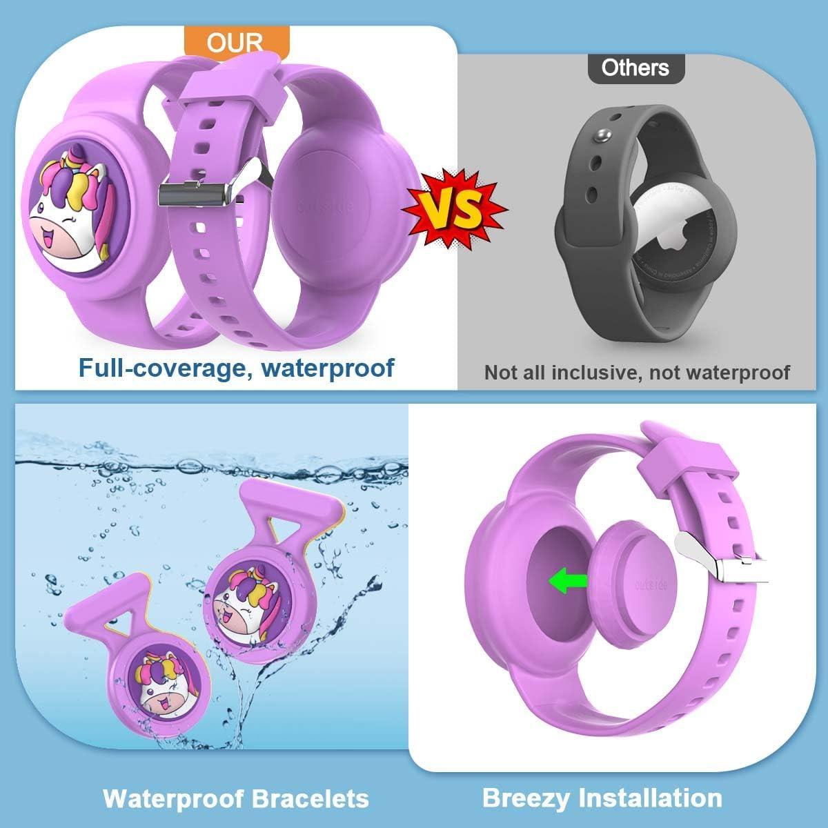 Funda y Pulsera AirTag BIQIRE 2 en 1 Niños Púrpura Unicornio