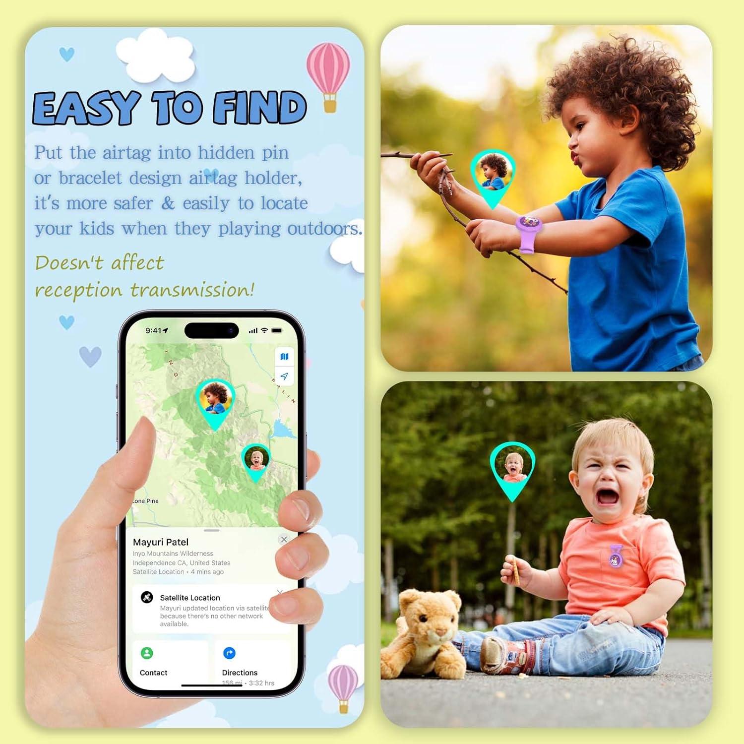 Funda y Pulsera AirTag BIQIRE 2 en 1 Niños Púrpura Unicornio