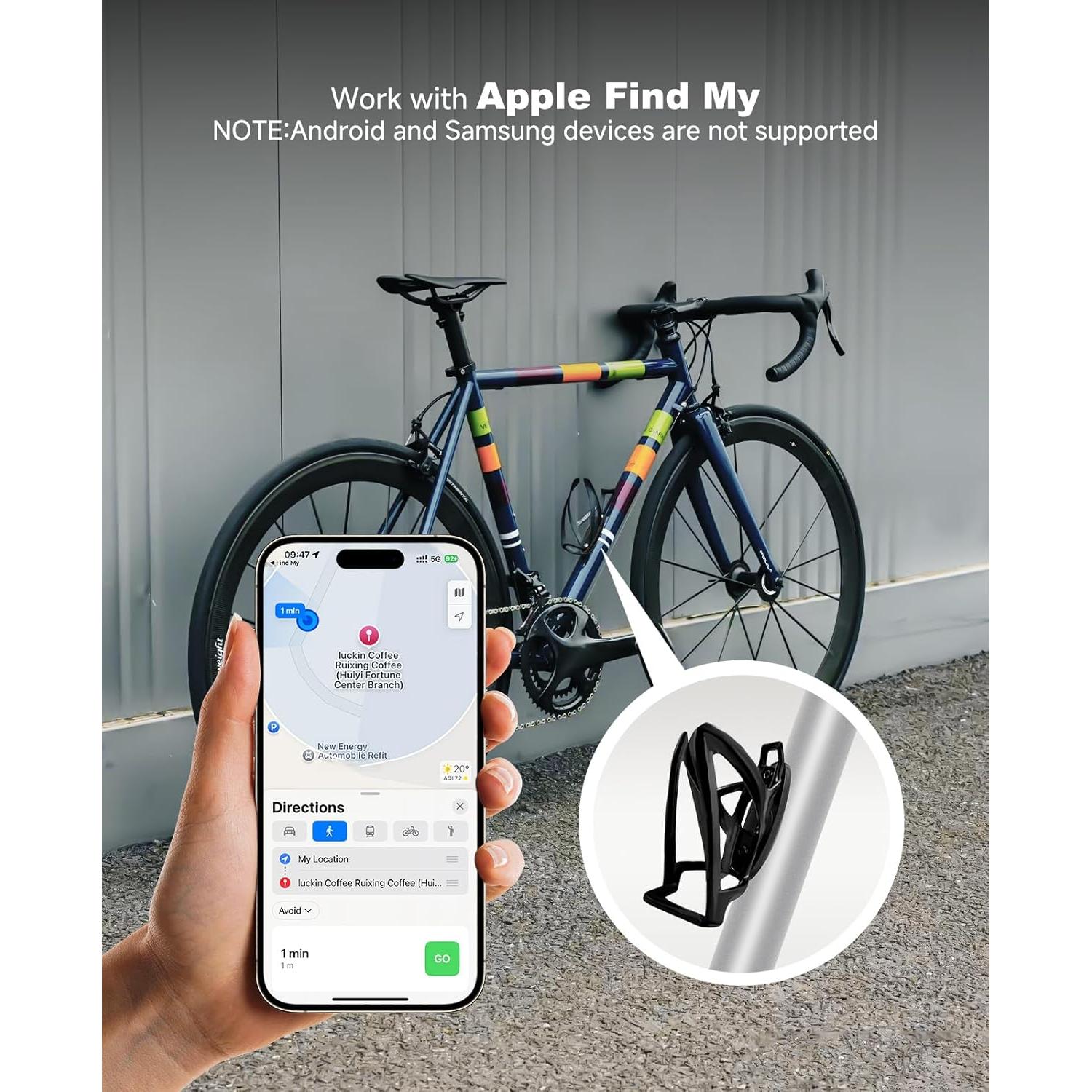 Rastreador de Bicicleta eirix con Apple Find My Impermeable
