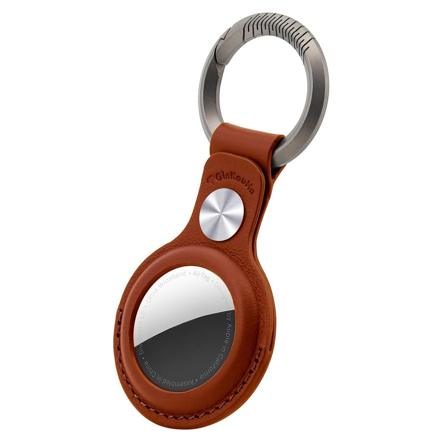Soporte de cuero genuino GINKOUHA para Apple AirTag - Marrón