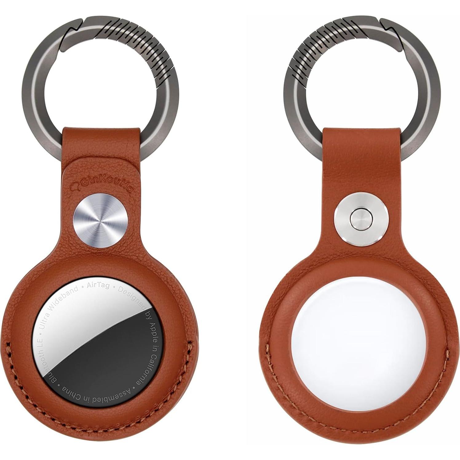 Soporte de cuero genuino GINKOUHA para Apple AirTag - Marrón