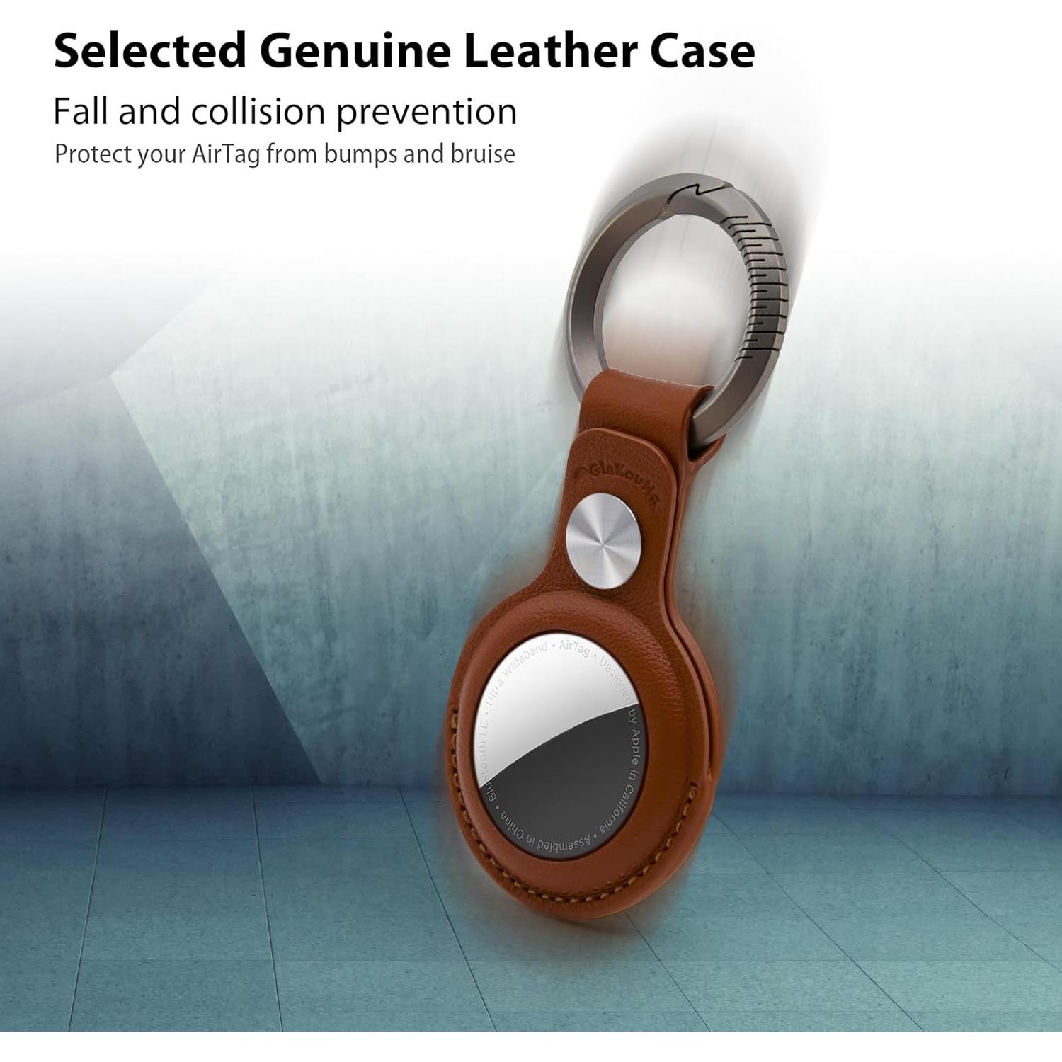 Soporte de cuero genuino GINKOUHA para Apple AirTag - Marrón