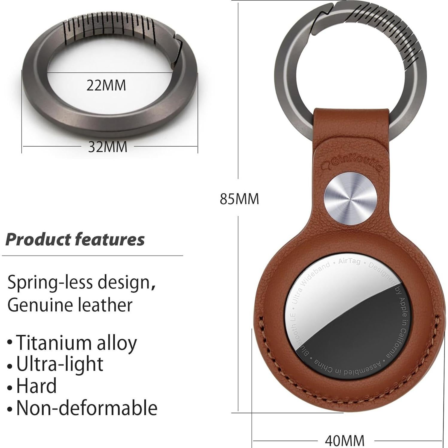 Soporte de cuero genuino GINKOUHA para Apple AirTag - Marrón