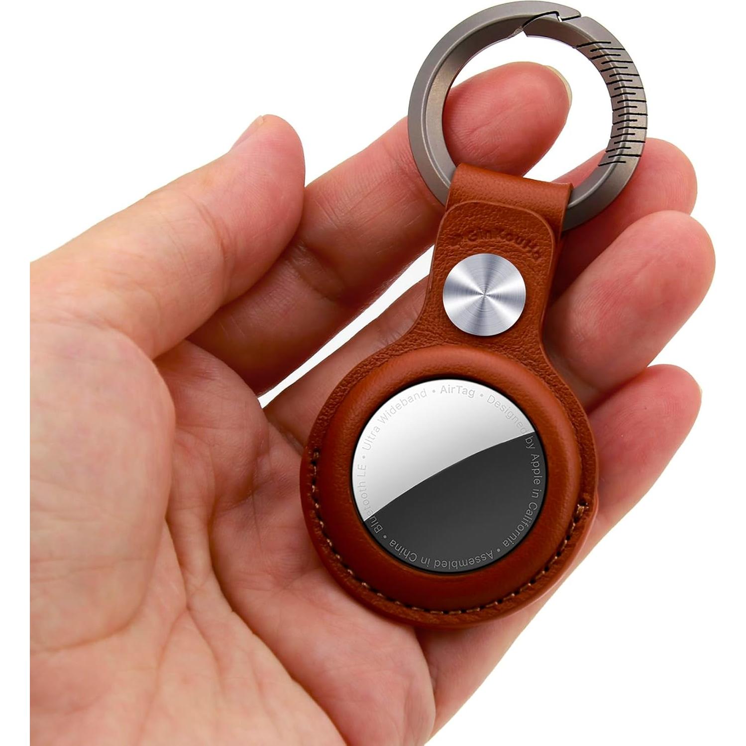 Soporte de cuero genuino GINKOUHA para Apple AirTag - Marrón